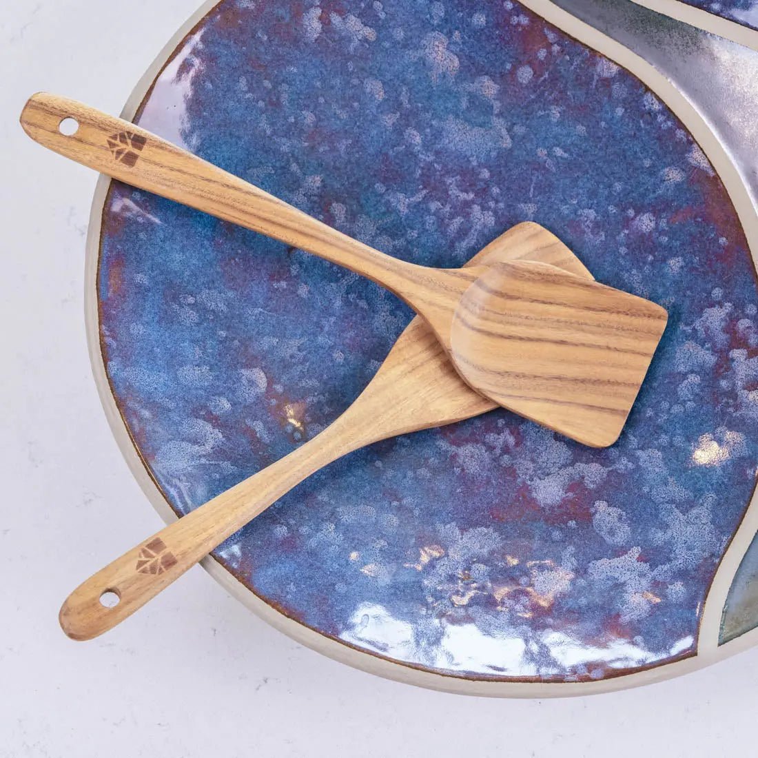 XXL Gray Stoneware Bowl and Platter Set - Pewter, Blues, Purples & Creams Water Gun Design (Creative Collection) | Perfect for Serving, Entertaining & Home Decor