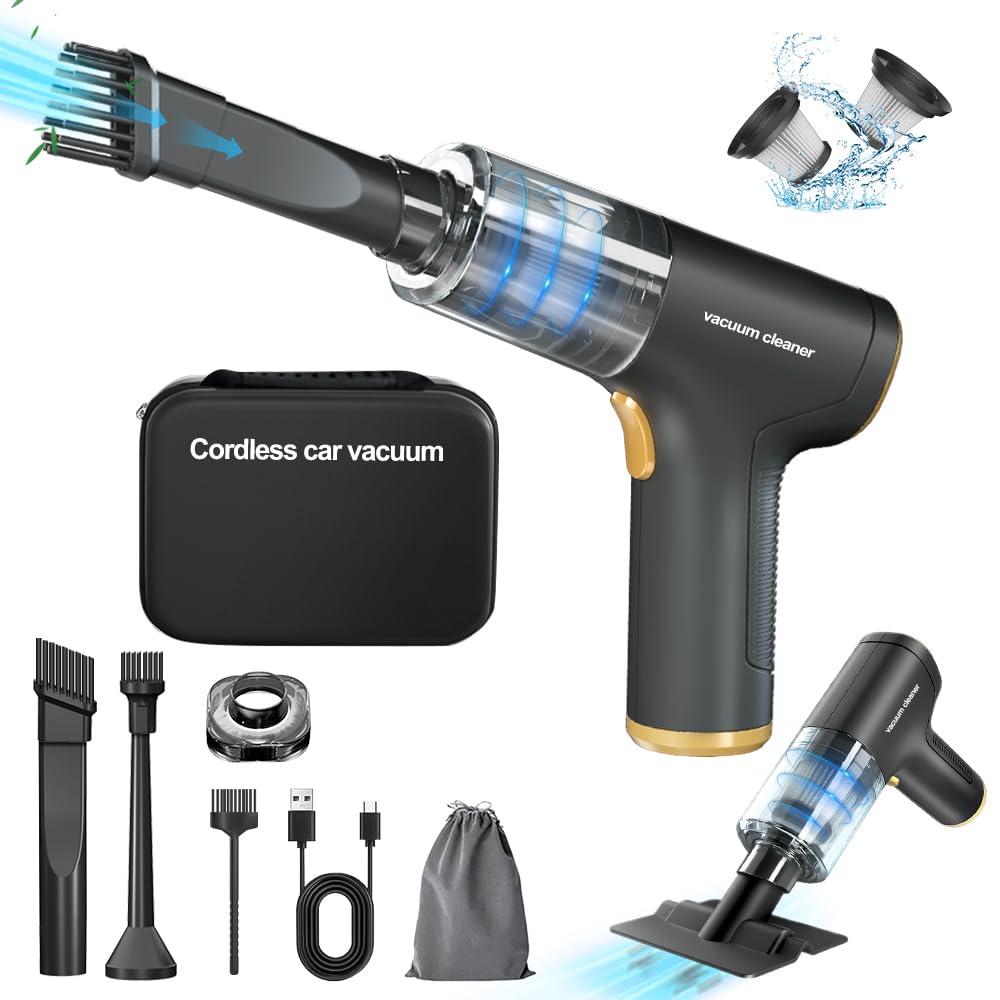 9000PA Cordless Rechargeable Car Vacuum Cleaner with Compressed Air Duster - Powerful Handheld Vacuum for Car Detailing, Home & Office Cleaning - Perfect for Pet Hair, Crumbs & Dust Removal