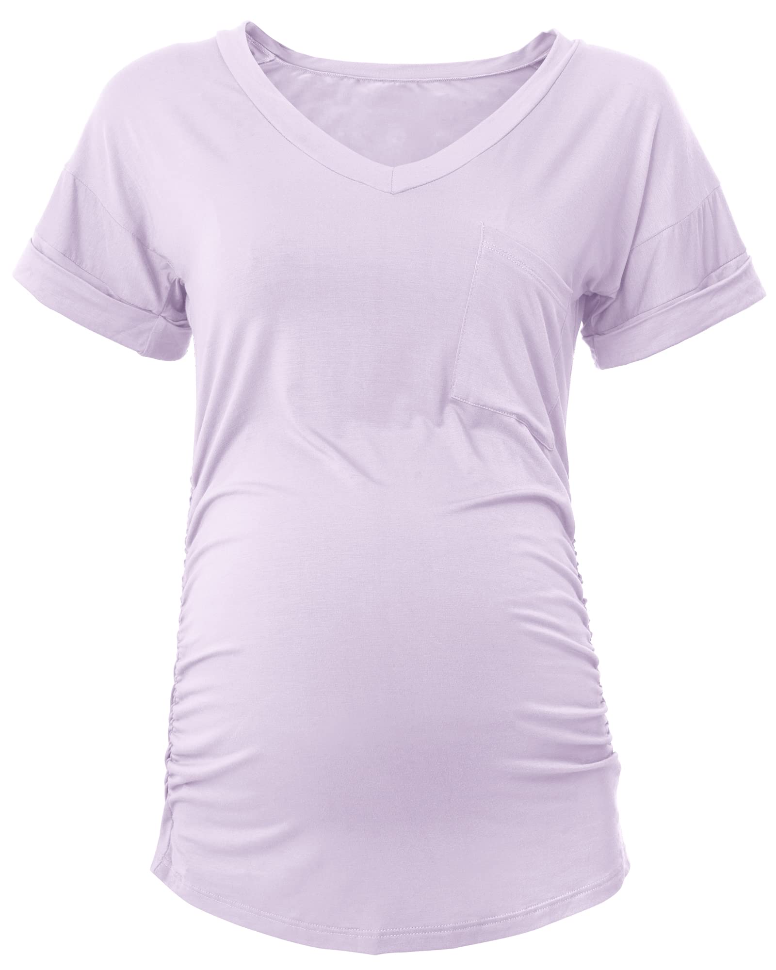 SUNNYBUY 3 Pack Women's Maternity Tops - Side Ruched Pregnancy Shirts with V-Neck for Nursing & Everyday Wear - Comfortable Maternity Clothes for Work & Casual Outfits