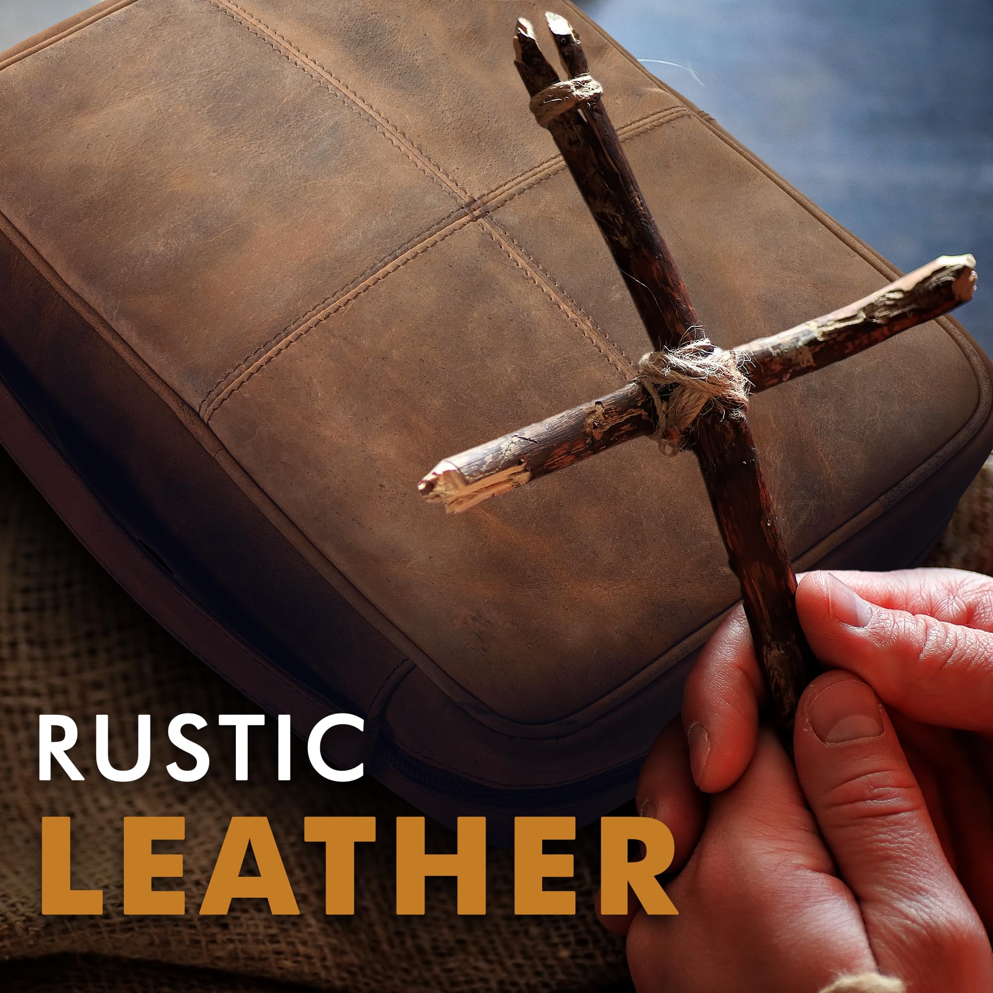 ELIZO Genuine Leather Bible Cover for Men & Women - Large Zippered Bible Case with Bookmark - Perfect for Church, Travel & Daily Bible Study - Christian Religious Gift Idea