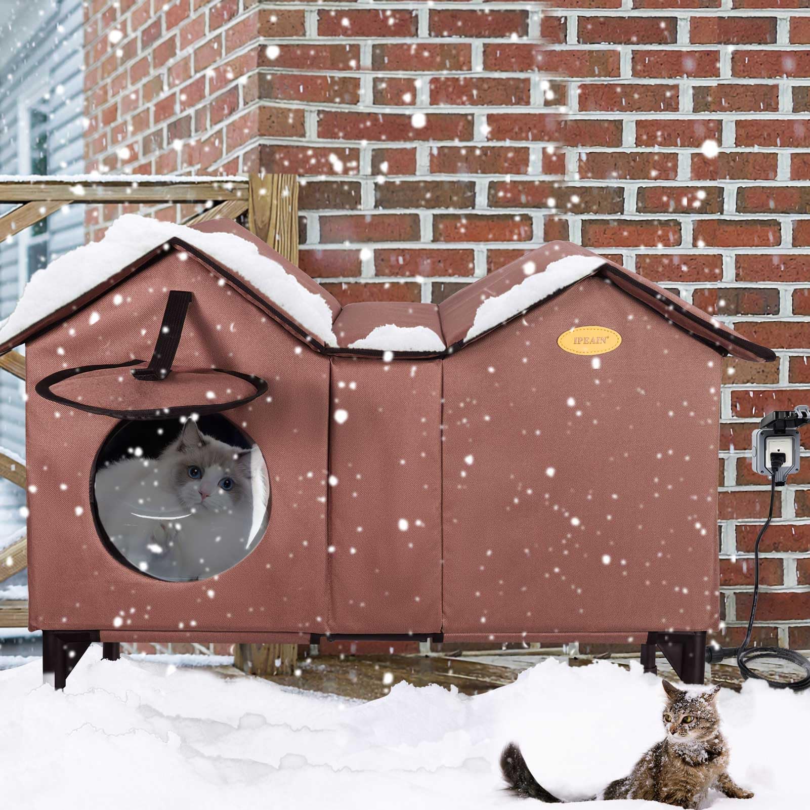 Premium Heated Outdoor Cat House for Winter - Extra Large Insulated Waterproof Shelter for Feral & Stray Cats - Weatherproof Multi-Cat Design (Tan) - Perfect for Backyards, Porches & Garages