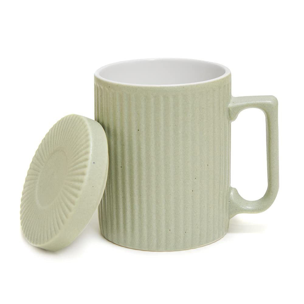 12oz Insulated Coffee Mug with Lid & Saucer - Leak-Proof Travel Tea Cup, Microwave & Dishwasher Safe, BPA-Free - Perfect for Office, Home, Camping (Green)