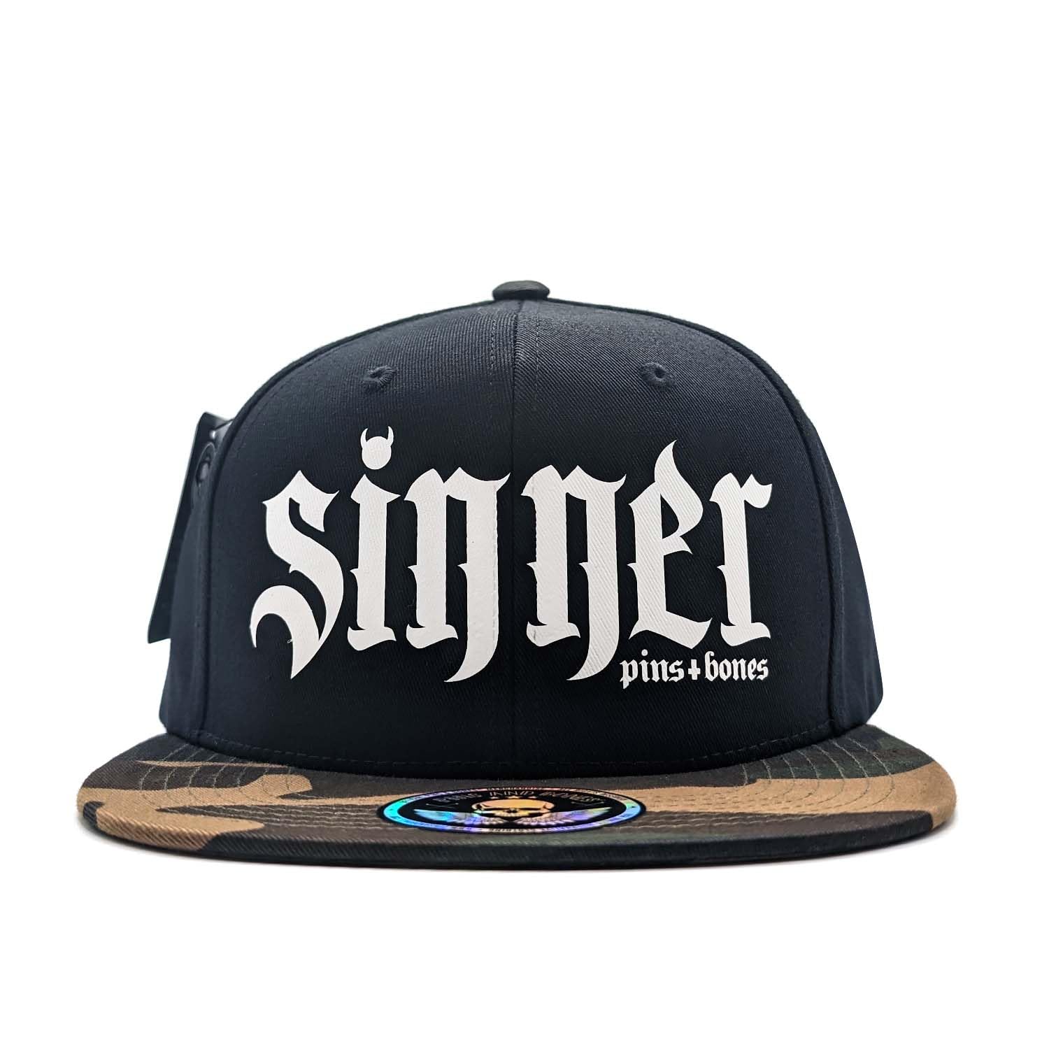 Gothic Snapback Hat - Pins & Bones Sinner Alternative Fashion Black Cap for Men & Women | Perfect for Punk Concerts, Halloween Costumes & Streetwear Outfits