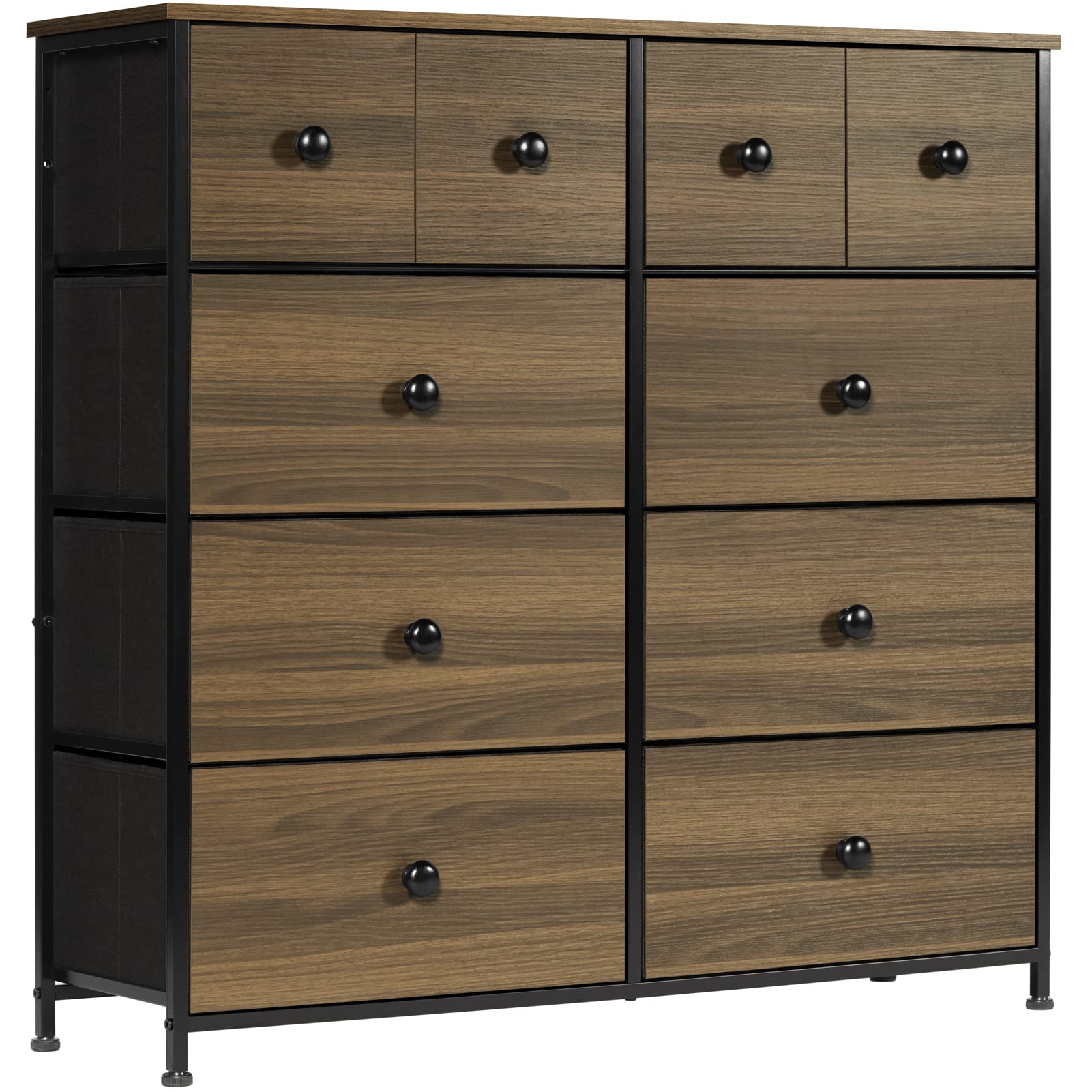 AOPSEN 10-Drawer Wood Veneer Dresser for Bedroom - Industrial Style Chest of Drawers with Wooden Top (Hazelnut) - Perfect for Kids Room, Closet Organization, Entryway Storage, Living Room & Nursery Furniture