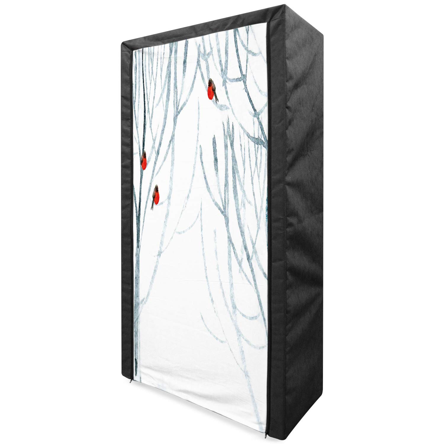 Ambesonne Modern Portable Fabric Wardrobe with Winter Woods & Bullfinches Print - 33.5