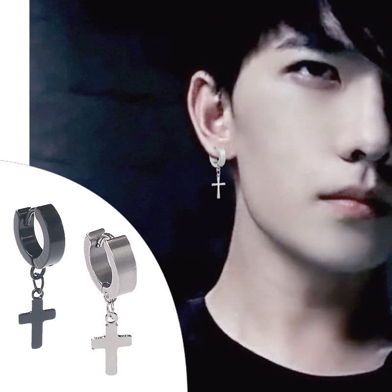 Stainless Steel Stud Earrings for Men & Women - Non-Pierced Clip-On Cross Dangle Hoop Earrings | Unisex Fashion Jewelry for Parties, Weddings & Everyday Wear