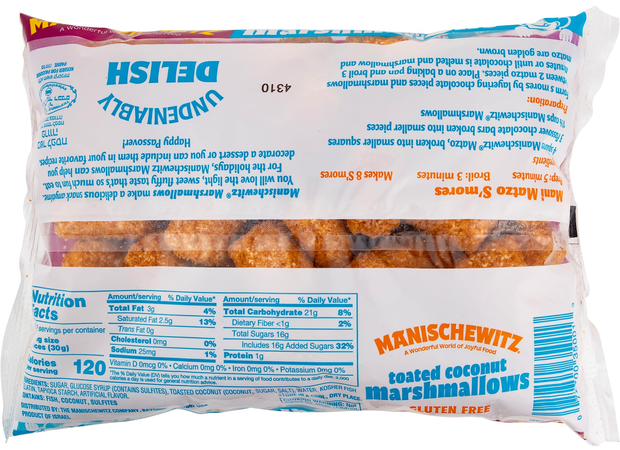 Manischewitz Toasted Coconut Marshmallows 10oz (2 Pack) - Kosher, Gluten-Free Passover Treats - Perfect for S'mores, Hot Cocoa & Holiday Desserts
