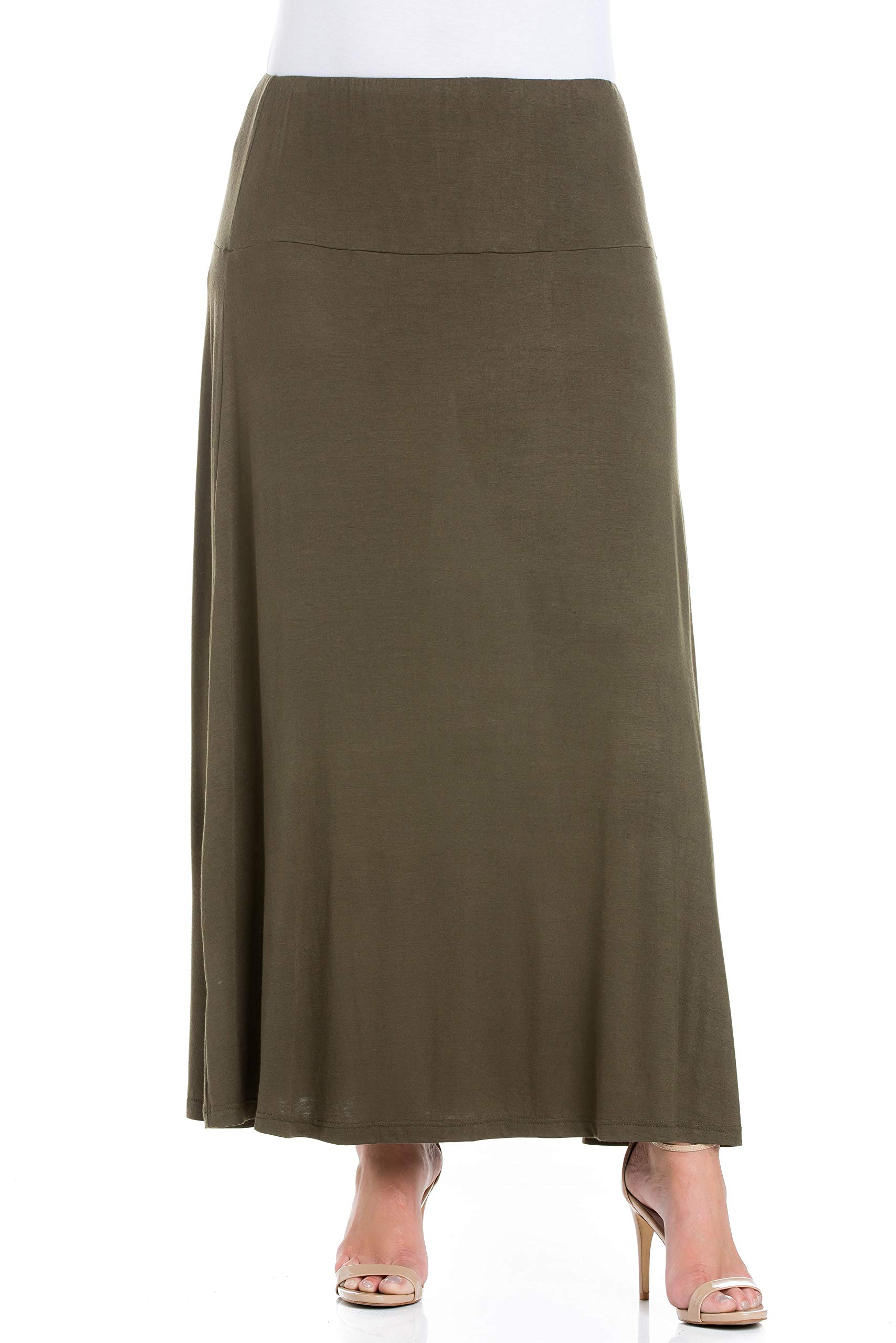 24Seven Comfort Apparel Women's Stretchy Elastic Waist Plus Size Maxi Skirt - Flowy Long Skirt for Casual Wear, Beach, Vacation & Everyday Comfort