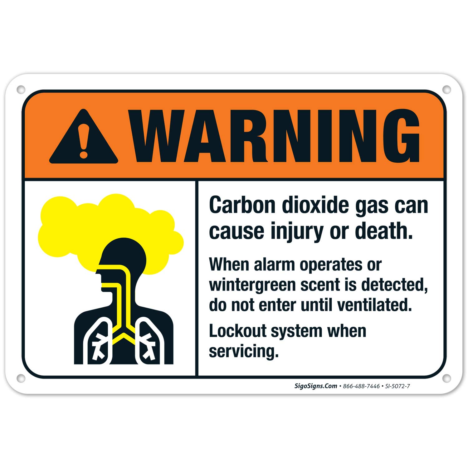 ANSI Warning Sign - Carbon Dioxide Gas Hazard May Cause Injury or Death | 10x7 Inch Rustproof Aluminum Sign | Fade-Resistant for Indoor & Outdoor Use | Made in USA | Ideal for Industrial Facilities, Laboratories & Confined Spaces