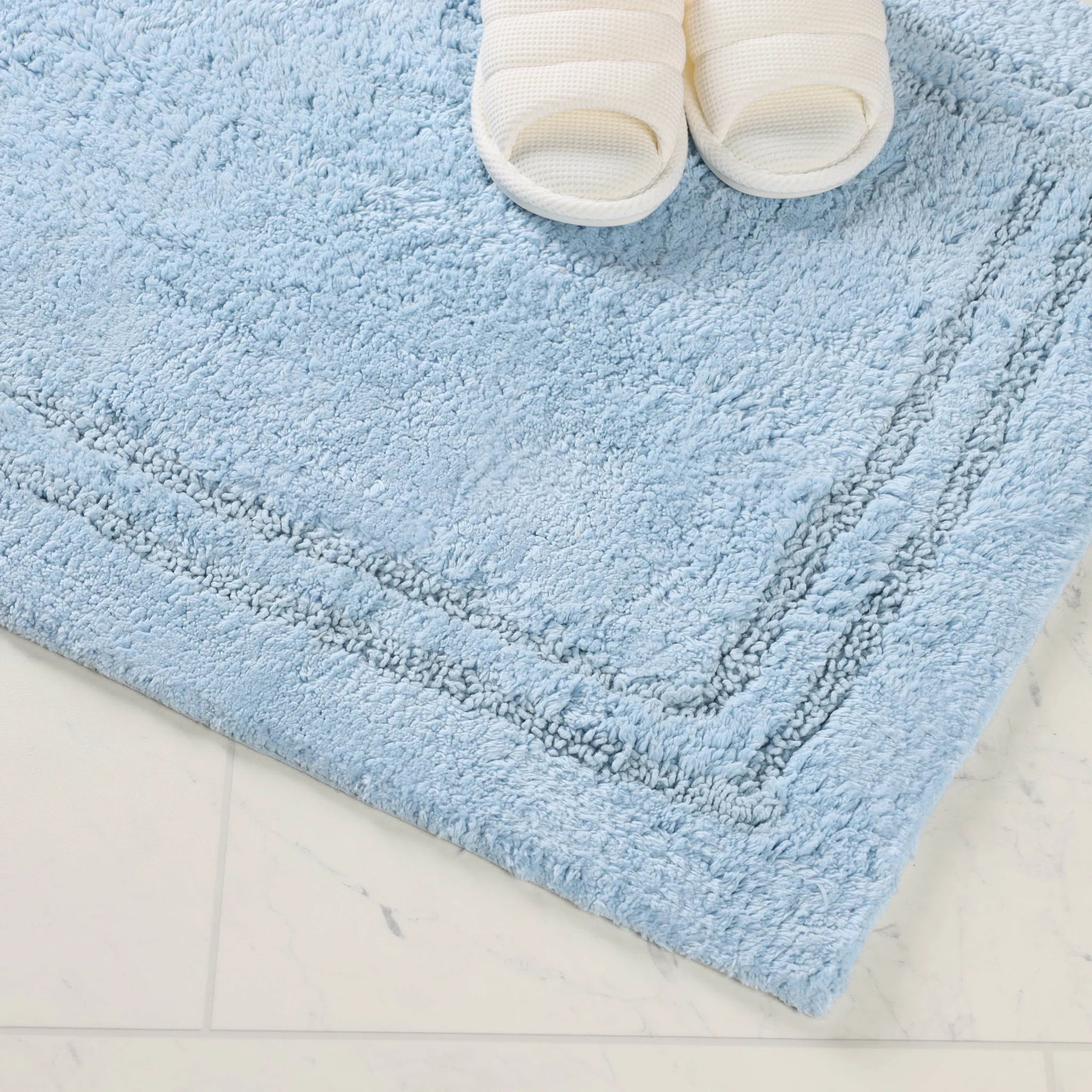 Non-Slip Cotton Bathroom Rug Set - 2 Piece Washable Absorbent Bath Mat with Anti-Skid Backing for Bathroom, Shower & Vanity Area