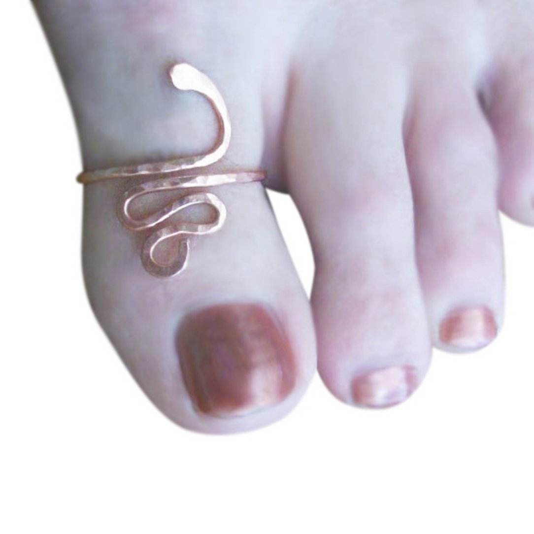 14K Gold Filled Adjustable Swirl Snake Toe Rings for Women - Big Toe Jewelry for Beach, Summer & Boho Fashion