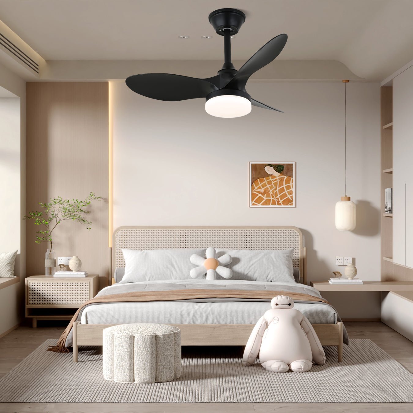 Callum Ceiling Fan with LED Light Kit - Modern Flush Mount Ceiling Fan for Bedroom, Living Room & Office - Energy Efficient Quiet DC Motor - Remote Control Included