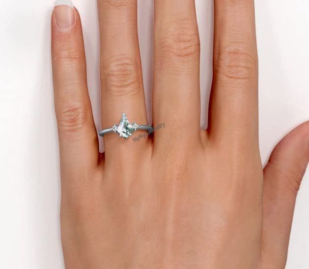 Kite Shaped Moss Agate Women's Ring - 925 Sterling Silver Engagement & Wedding Ring - Vintage Gold Moss Agate Jewelry - Unique Green Gemstone Ring for Her - Perfect for Proposals, Anniversaries & Special Occasions
