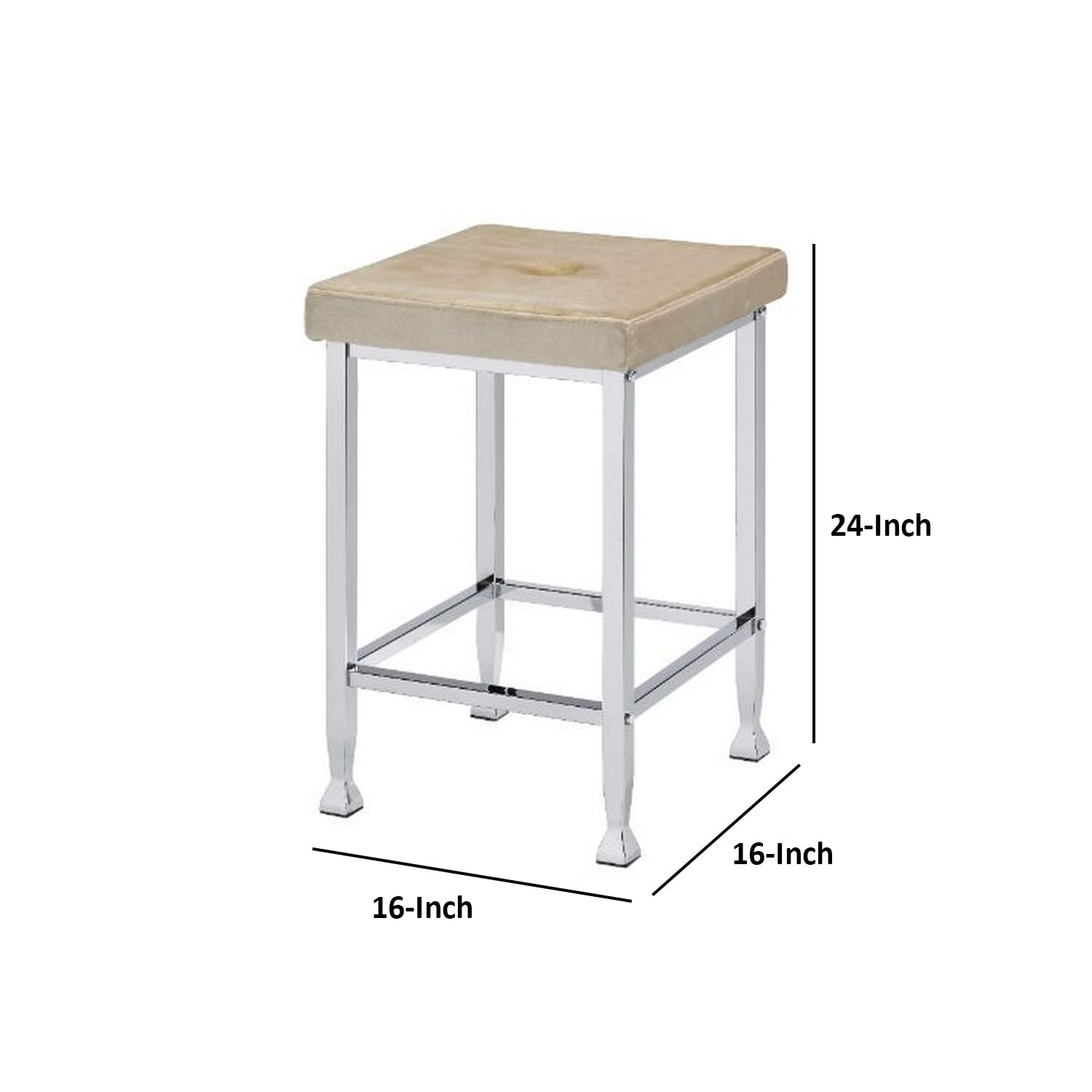 Benjara Counter Height Stool with Padded Seat and Metal Base - Beige Bar Stool for Kitchen Island, Breakfast Nook & Home Decor