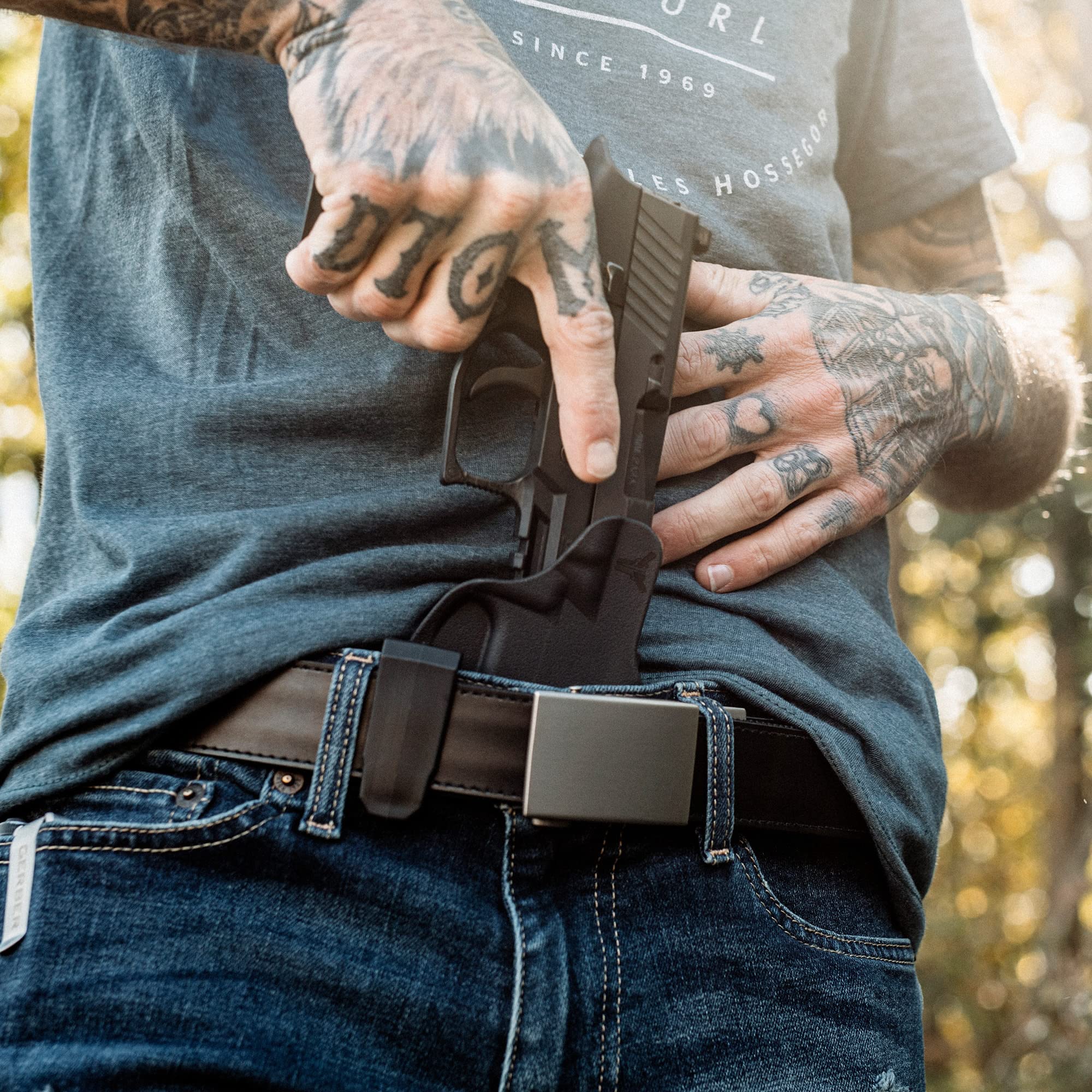 Blade-Tech Ultimate Concealed Carry Gun Belt - Ratcheting Slide Tactical Belt for CCW in Nylon & Leather - Perfect for Everyday Wear, Outdoor Adventures & Tactical Use