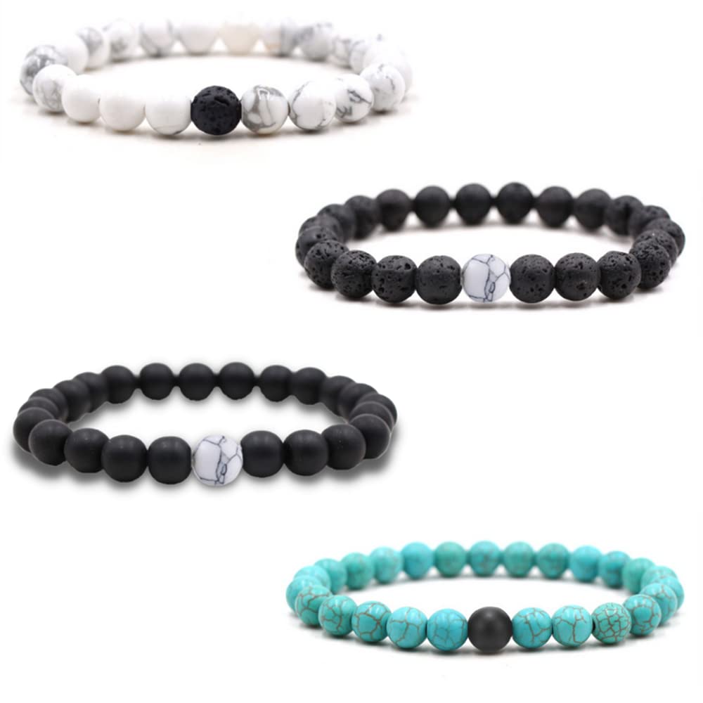 Natural Lava Rock Beads Bracelet Set - Stretchable Adjustable Braided Rope Gemstone Bracelets for Men & Women (4-Piece Set) - Perfect for Yoga, Meditation, Gifts & Everyday Wear