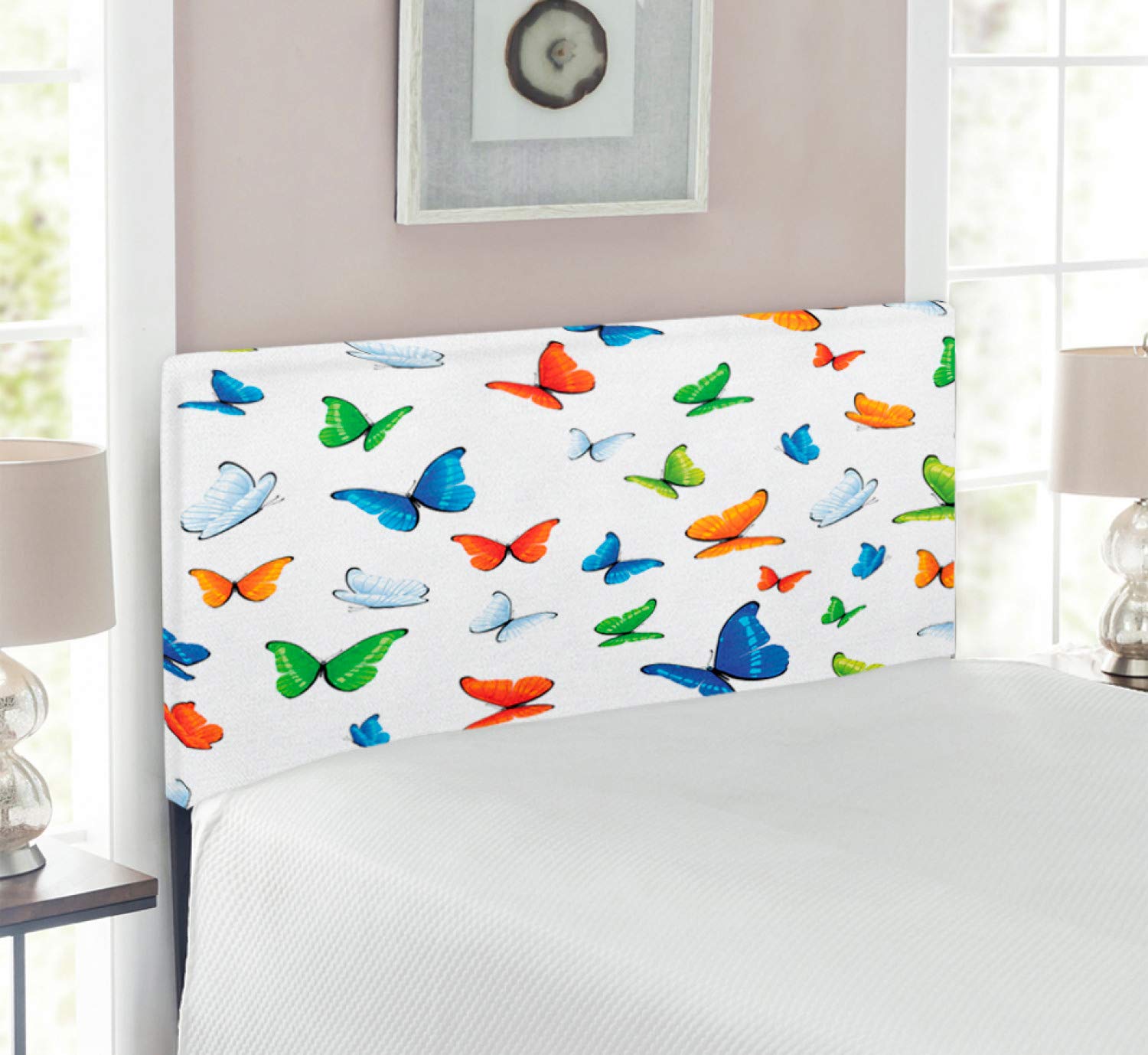 Ambesonne Butterfly Upholstered Headboard with Memory Foam - Twin Size Multicolor Tropical Design for Bedroom Decor | Eco-Friendly Cartoon Animal Clipart | Perfect for Kids Room, Guest Bed & Dormitory