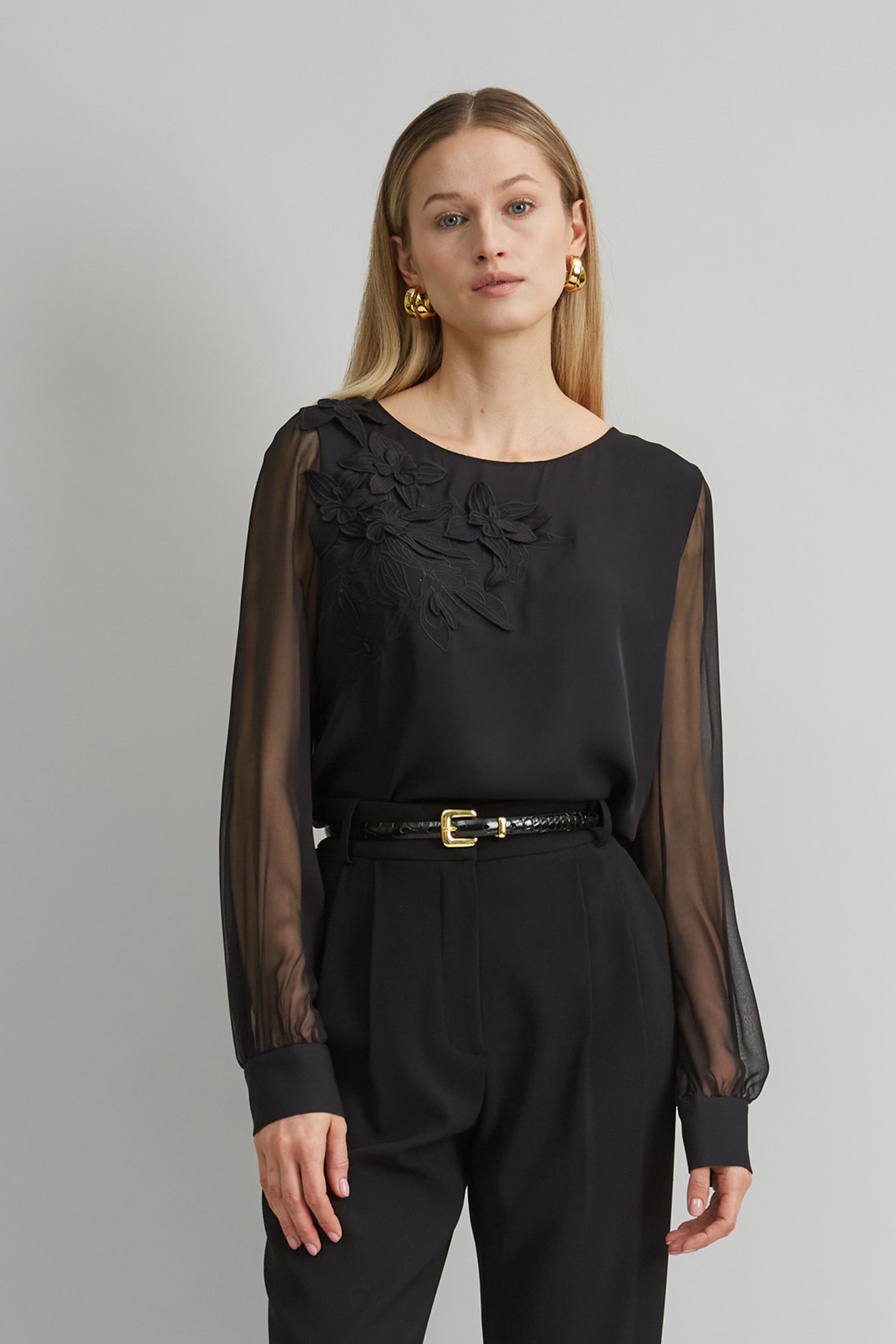Elegant Floral Applique Silk Blouse for Women - Perfect for Weddings, Parties & Office Wear