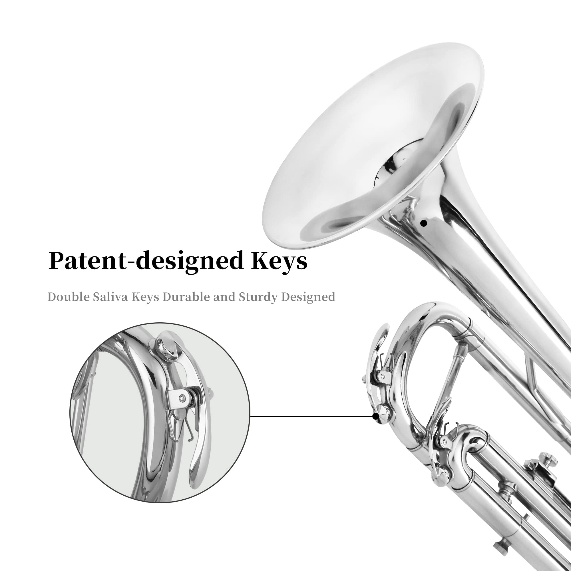 LeSage Bb Trumpet for Beginners - Professional Brass Instrument with Nickel Silver Finish, Includes Mouthpiece, Cleaning Kit, Valve Oil & Hard Case - Perfect for School Bands, Music Lessons & Jazz Performances