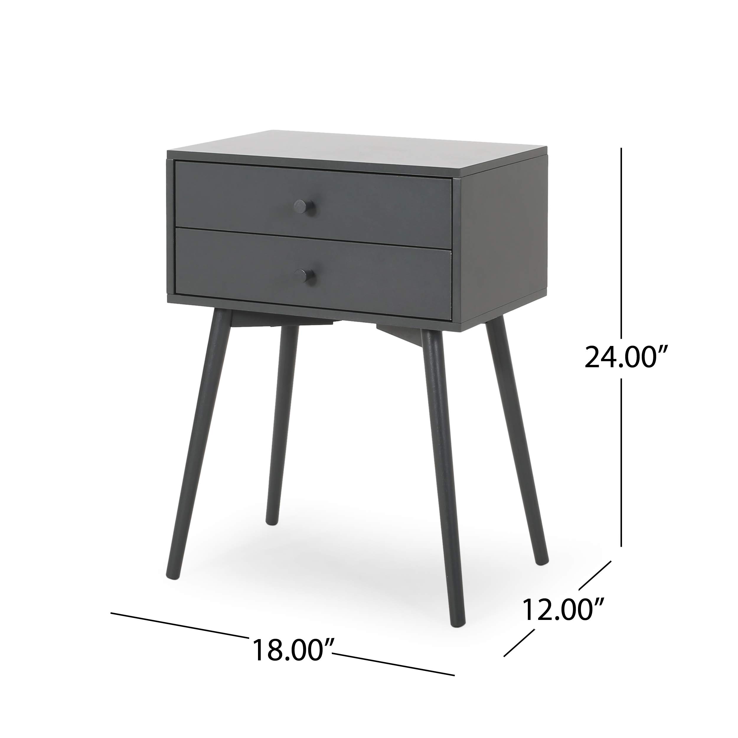 Verna Mid-Century Modern Side Table - Dark Gray Wood Nightstand for Living Room, Bedroom & Office | Compact End Table with Sturdy Metal Legs | Perfect for Small Spaces, Reading Nook & Coffee Table Companion