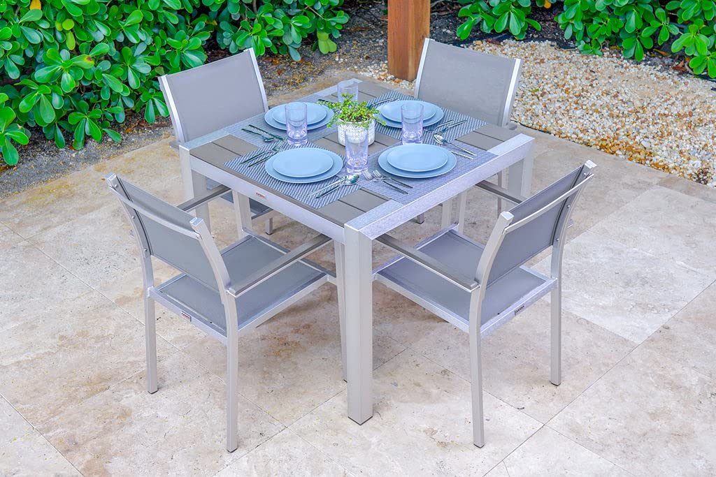 Belvedere 5-Piece Brushed Aluminum Outdoor Patio Dining Set with Table and 4 Chairs - Durable Weather-Resistant Patio Furniture for Backyard, Garden, Poolside & Outdoor Entertaining
