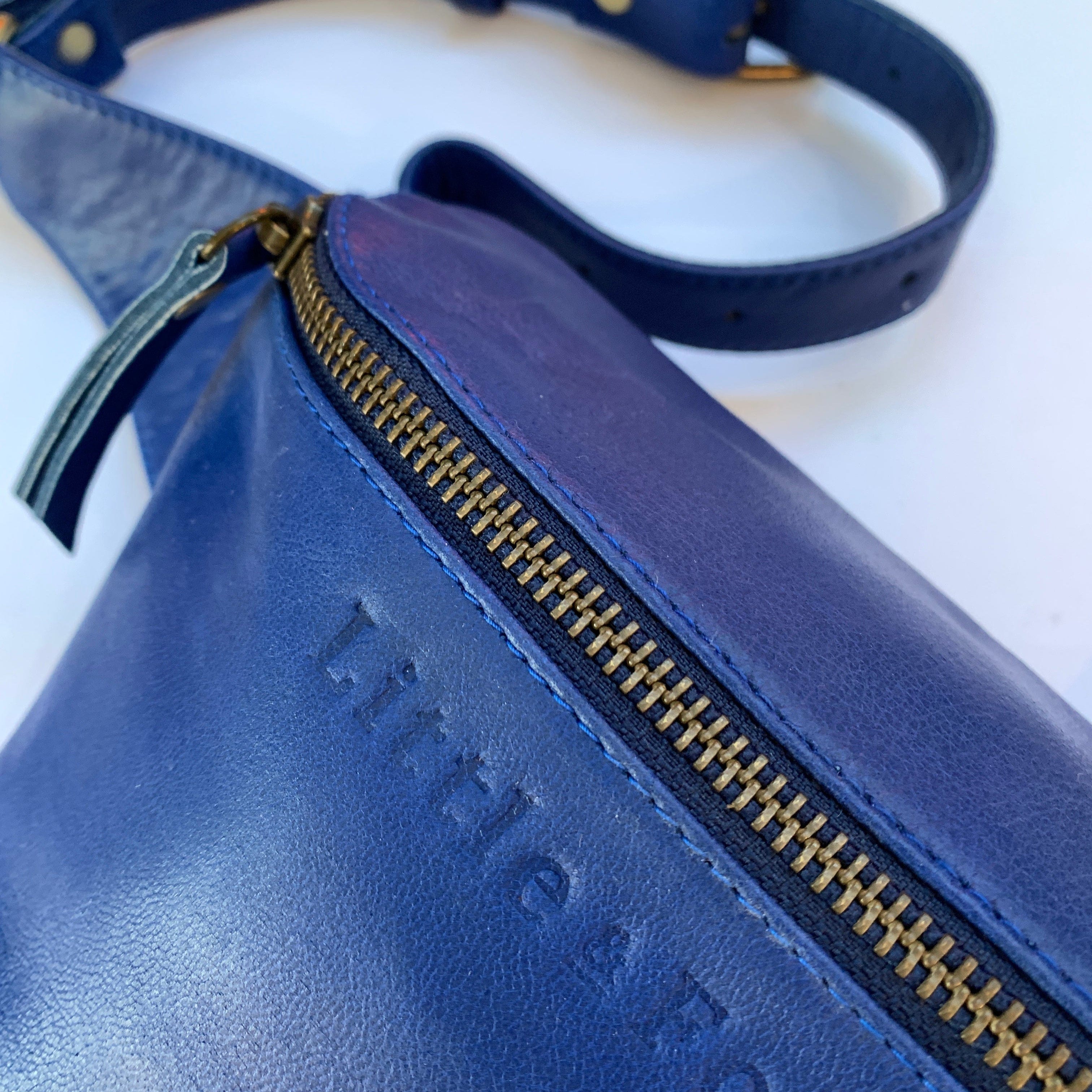 The Little & Fox Genuine Leather Bum Bag - Electric Blue Crossbody Waist Pack for Travel, Hiking & Everyday Use