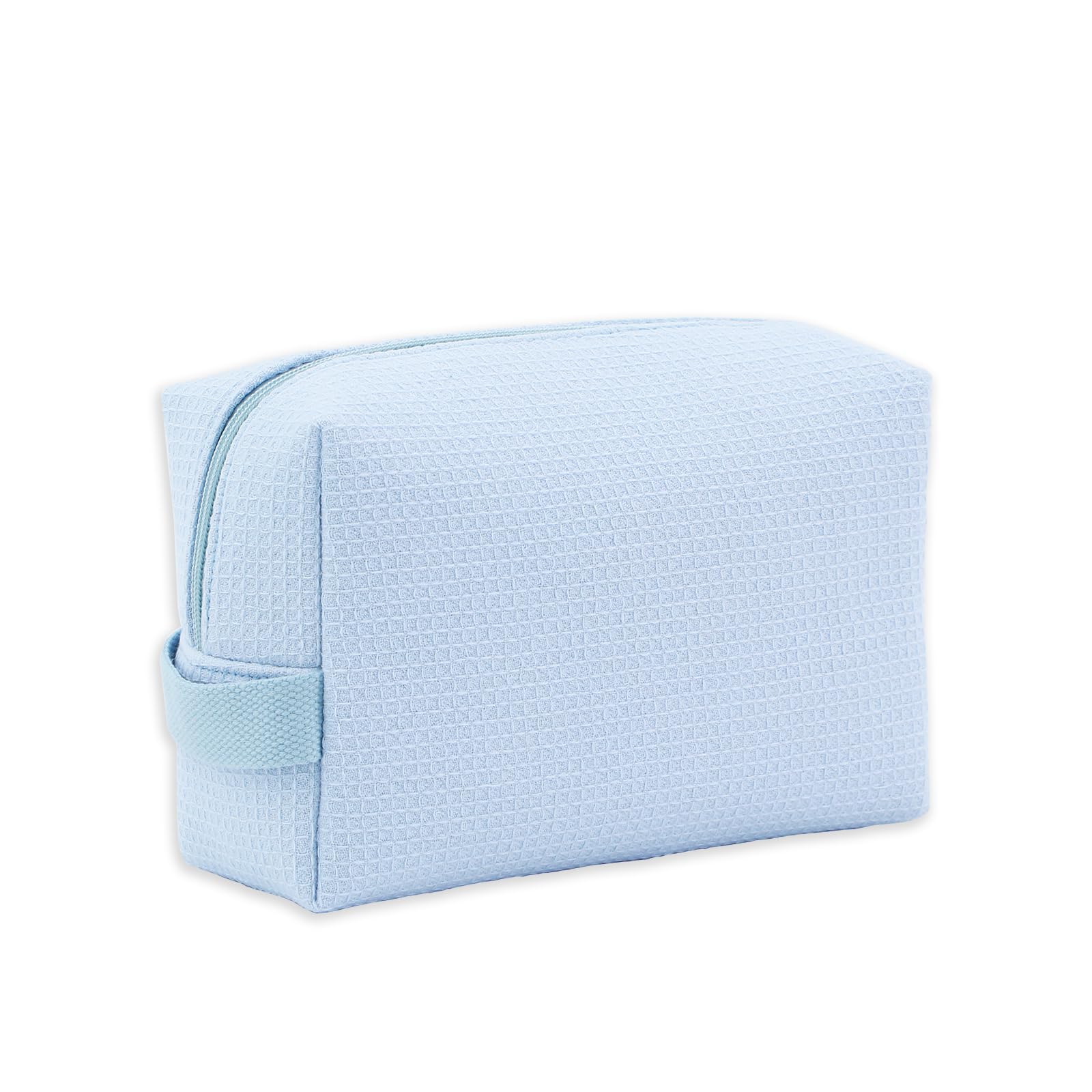 DYSHAYEN Waffle Makeup Pouch Bag - Small Travel Cosmetic Organizer for Women | Perfect Gift for Bridesmaids, Wedding & Christmas (Blue) | Ideal for Travel, Daily Use & Makeup Storage