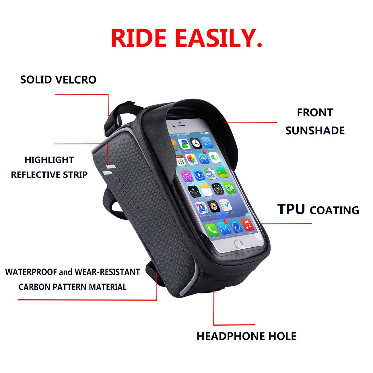 **Waterproof Bike Phone Mount Bag - Front Frame & Handlebar Storage with Touch Screen Access - Ideal for Cycling, Commuting & Outdoor Adventures**
