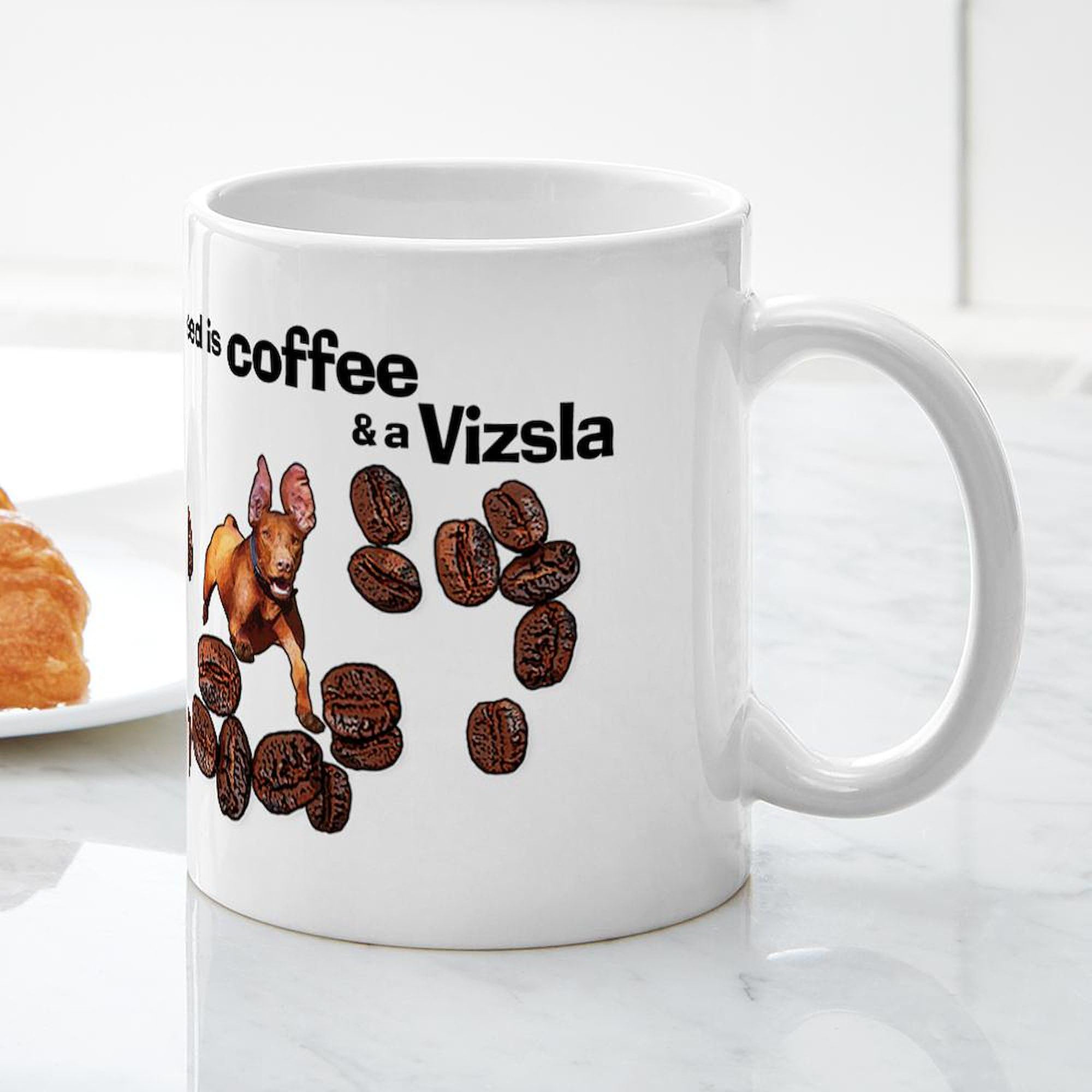 11 oz (325 ml) Ceramic Coffee Mug - CafePress Coffee And A Vizsla Design | Perfect for Home, Office & Gifts | Durable & Dishwasher Safe
