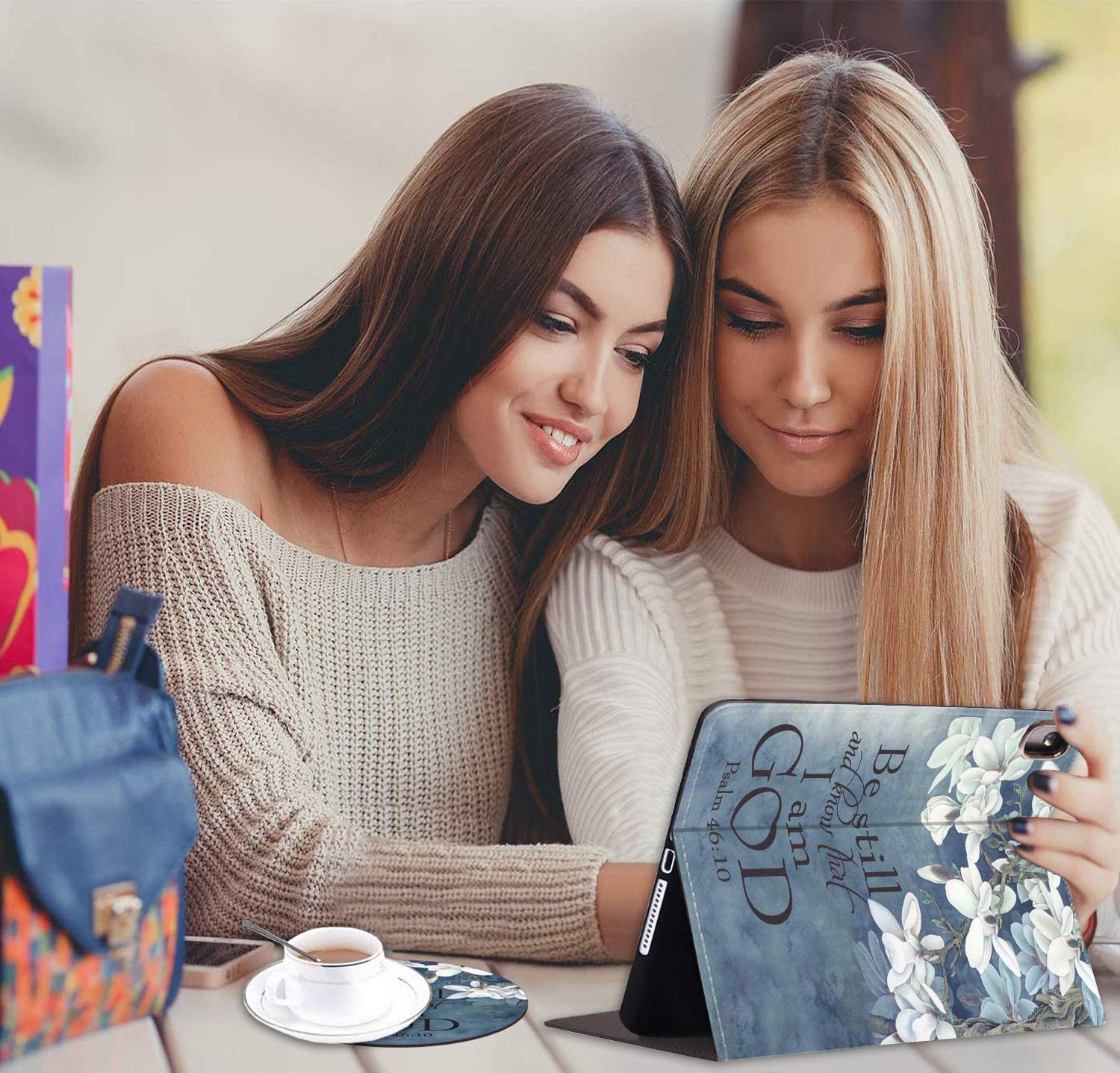 Premium PU Leather iPad Case for iPad 9.7 (2018/2017), iPad Air & Air 2 - 6th/5th Gen Folio Cover with Auto Wake/Sleep & Bible Verse Design (Psalm 46:10) - Perfect for Work, Study & Travel Protection