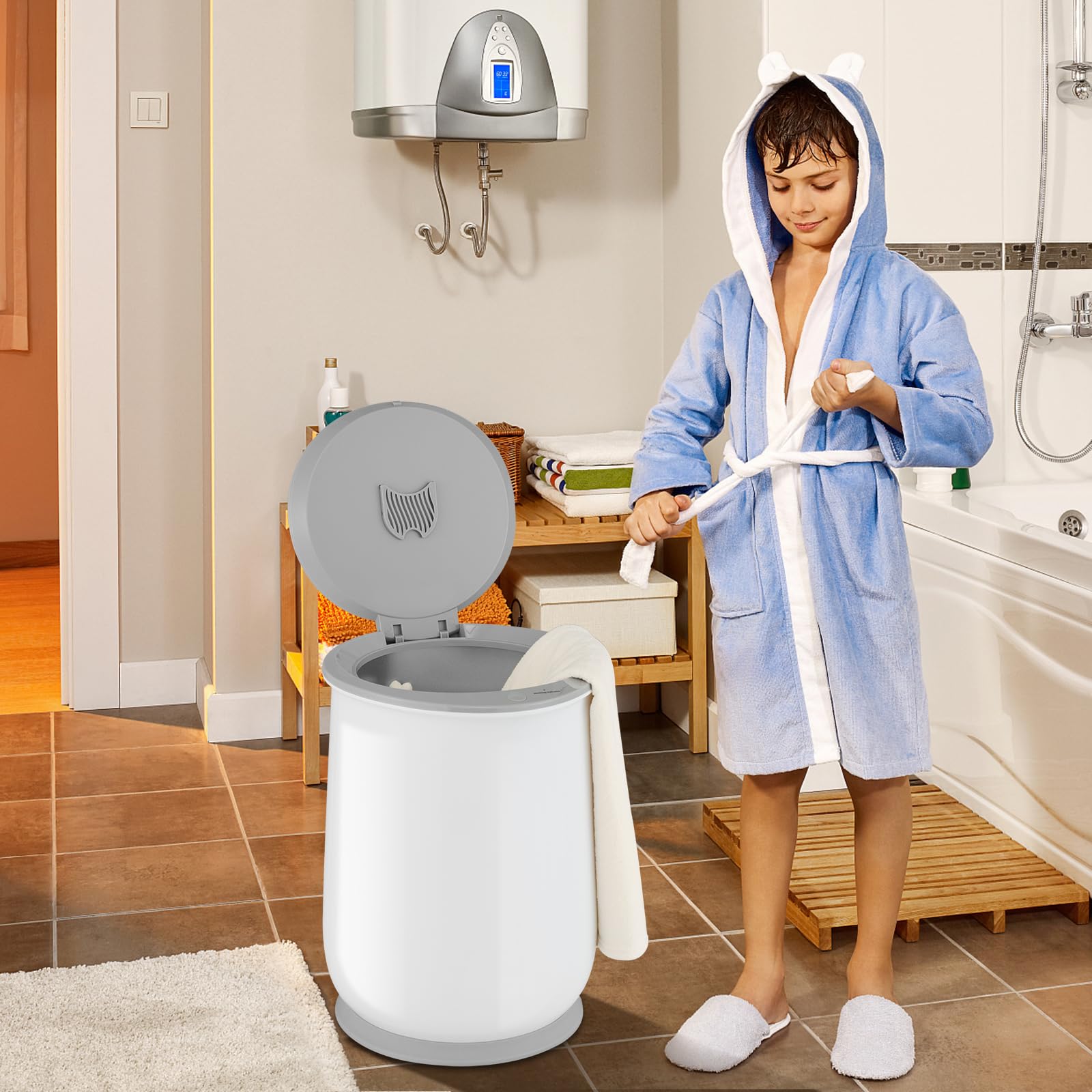 Giantex 21L Large Electric Towel Warmer Bucket with Flip-Top Lid & Safety Lock - 1H Auto Shut Off for 45
