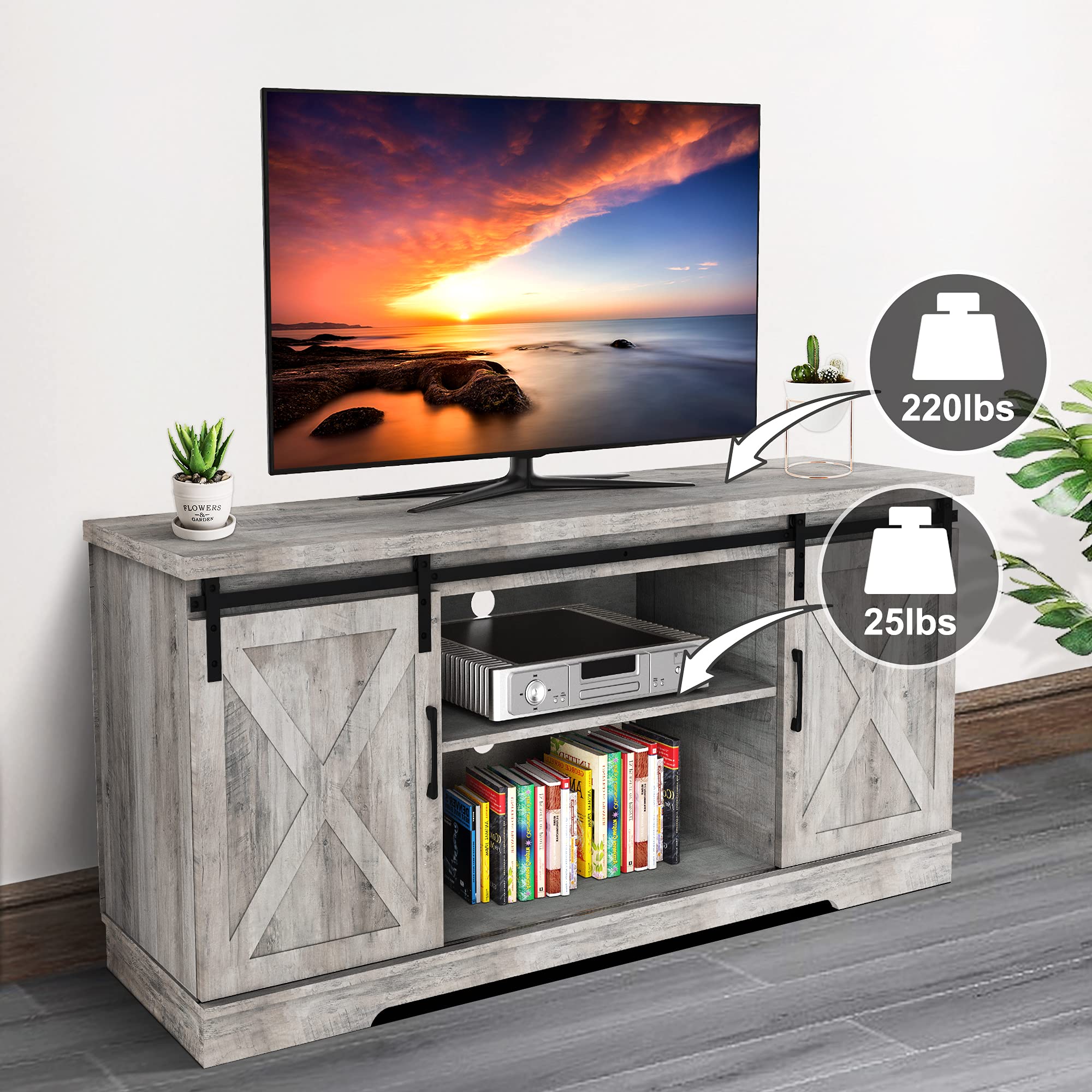 Rustic TV Stand for 65 Inch TV - Farmhouse Double Barn Door Entertainment Center with Adjustable Shelves, Media Console & Storage Cabinet - Perfect for Living Room, Home Theater & Farmhouse Decor