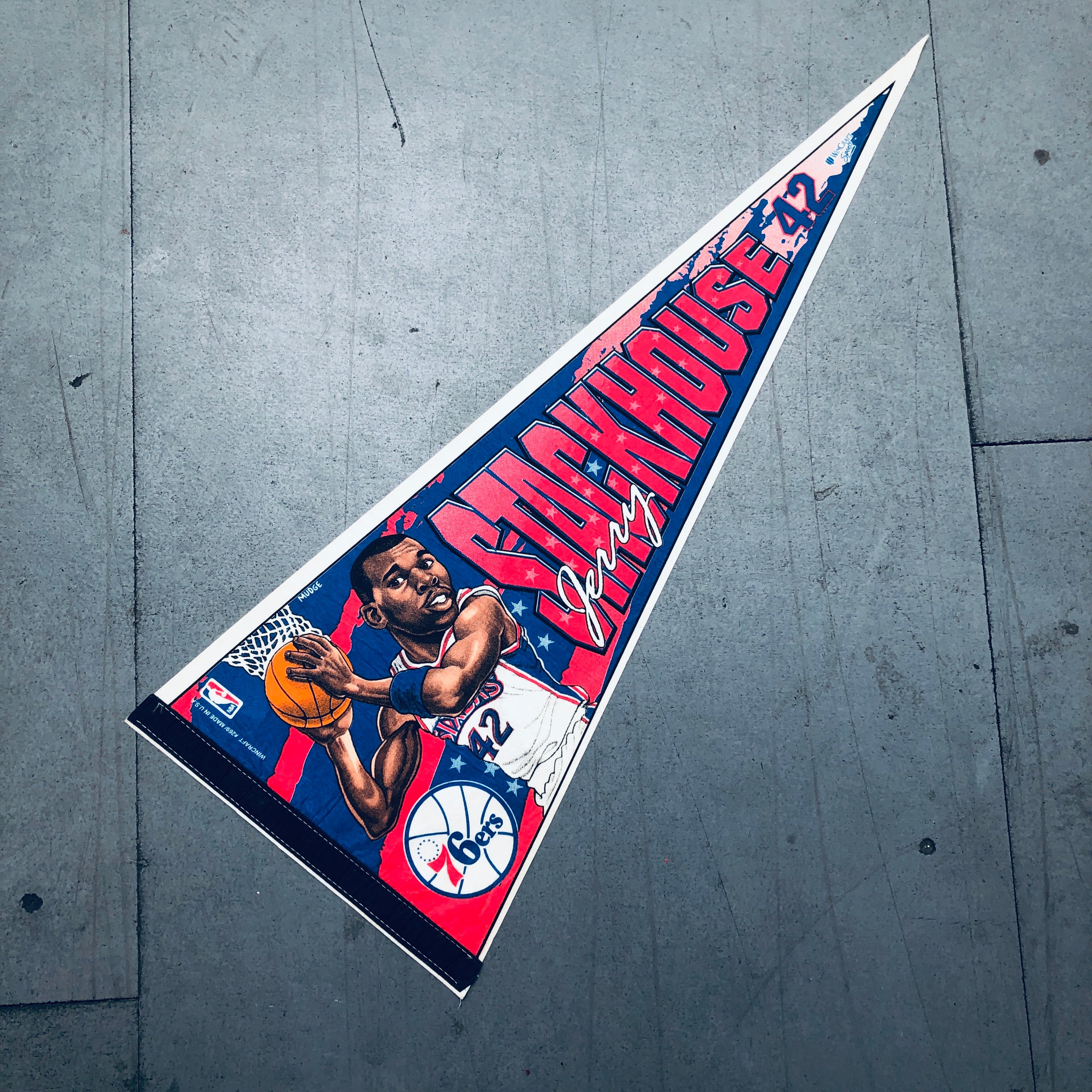 Vintage 1990s Philadelphia 76ers Jerry Stackhouse Felt Pennant by Wincraft Mudge Studios - NBA Memorabilia for Sports Fans & Home Decor
