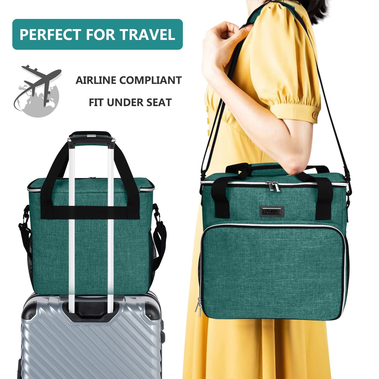 BAGLHER Dog Travel Bag - Waterproof Pet Carrier with 2 Food Containers & 2 Collapsible Bowls - Complete Pet Travel Accessories Kit for Dogs & Cats - Perfect for Road Trips, Camping & Airplane Travel (Green)