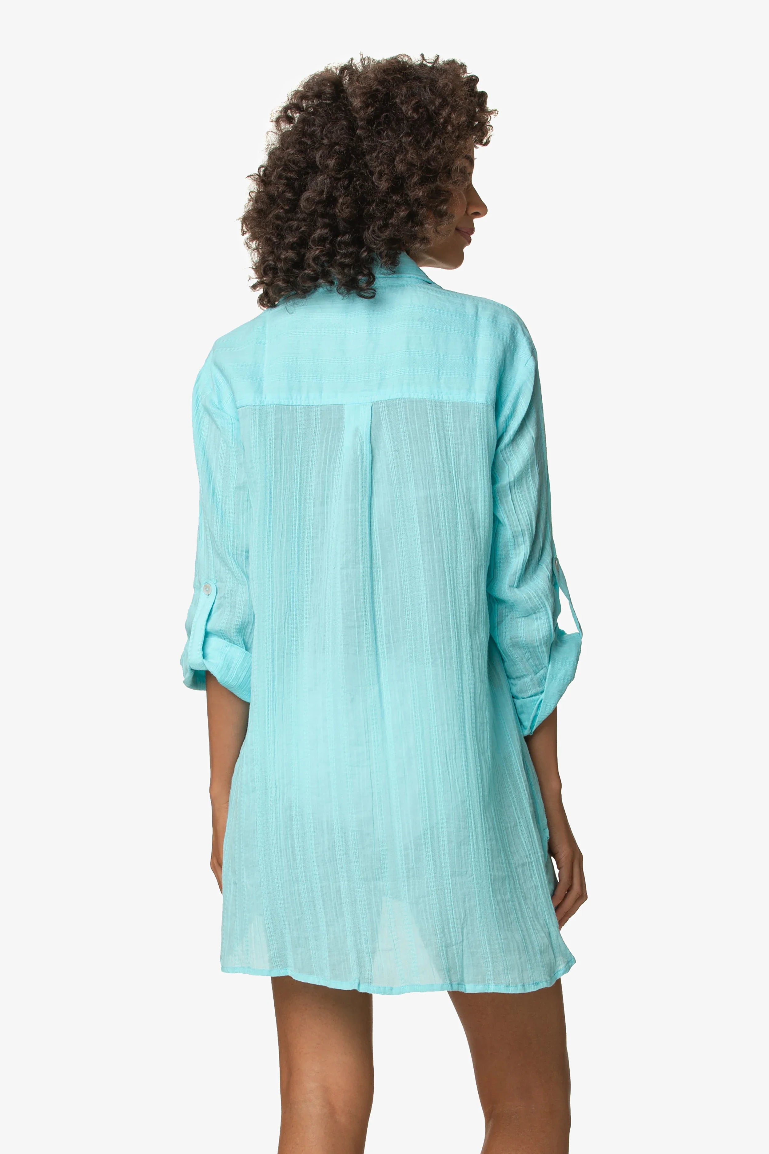 Relaxed Flowy Shirt Dress for Women in Aqua Blue - Casual Summer Beach Cover Up & Boho Style Outfit