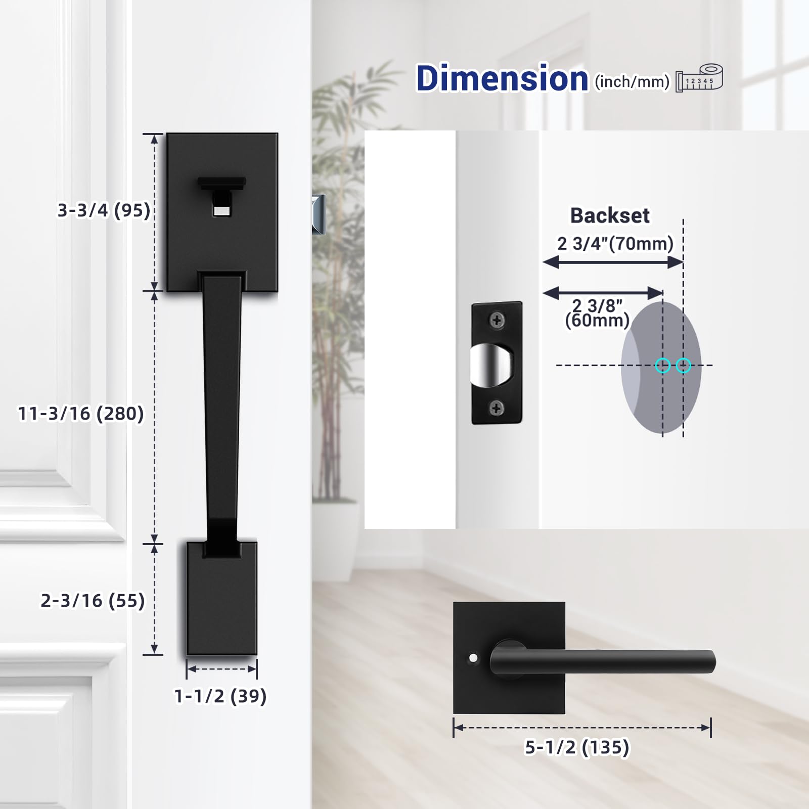 Ohuhu Heavy Duty Matte Black Front Door Handle Set - Single Cylinder Reversible Lever, Zinc Alloy Exterior Entry Door Lock - Compatible with Mechanical, Electronic & Smart Deadbolts - Perfect for Homes, Apartments & Office Buildings