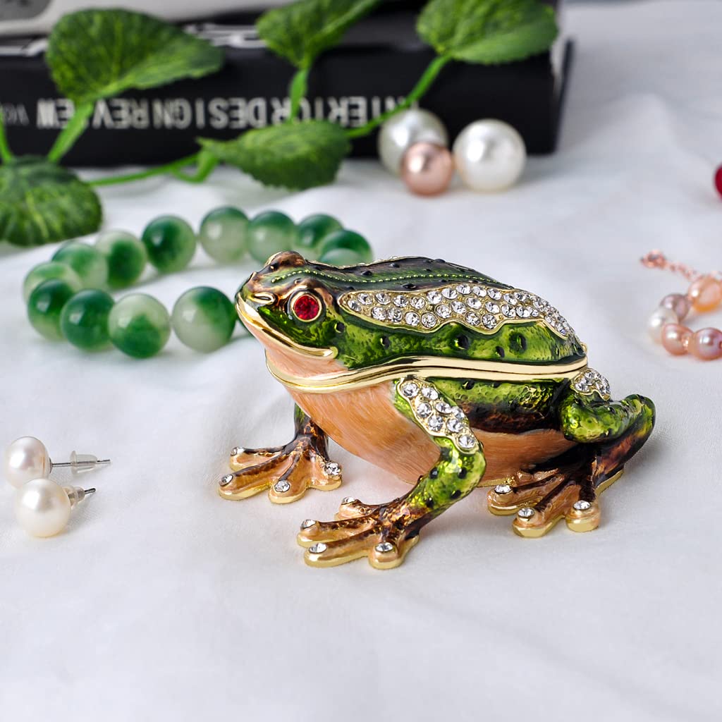 Golden Crystal Enameled Hand-Painted Frog Jewelry Box with Hinged Lid - Elegant Home Décor & Unique Gift for Animal Lovers - Perfect for Jewelry Storage, Home Display, and Special Occasion Gifts