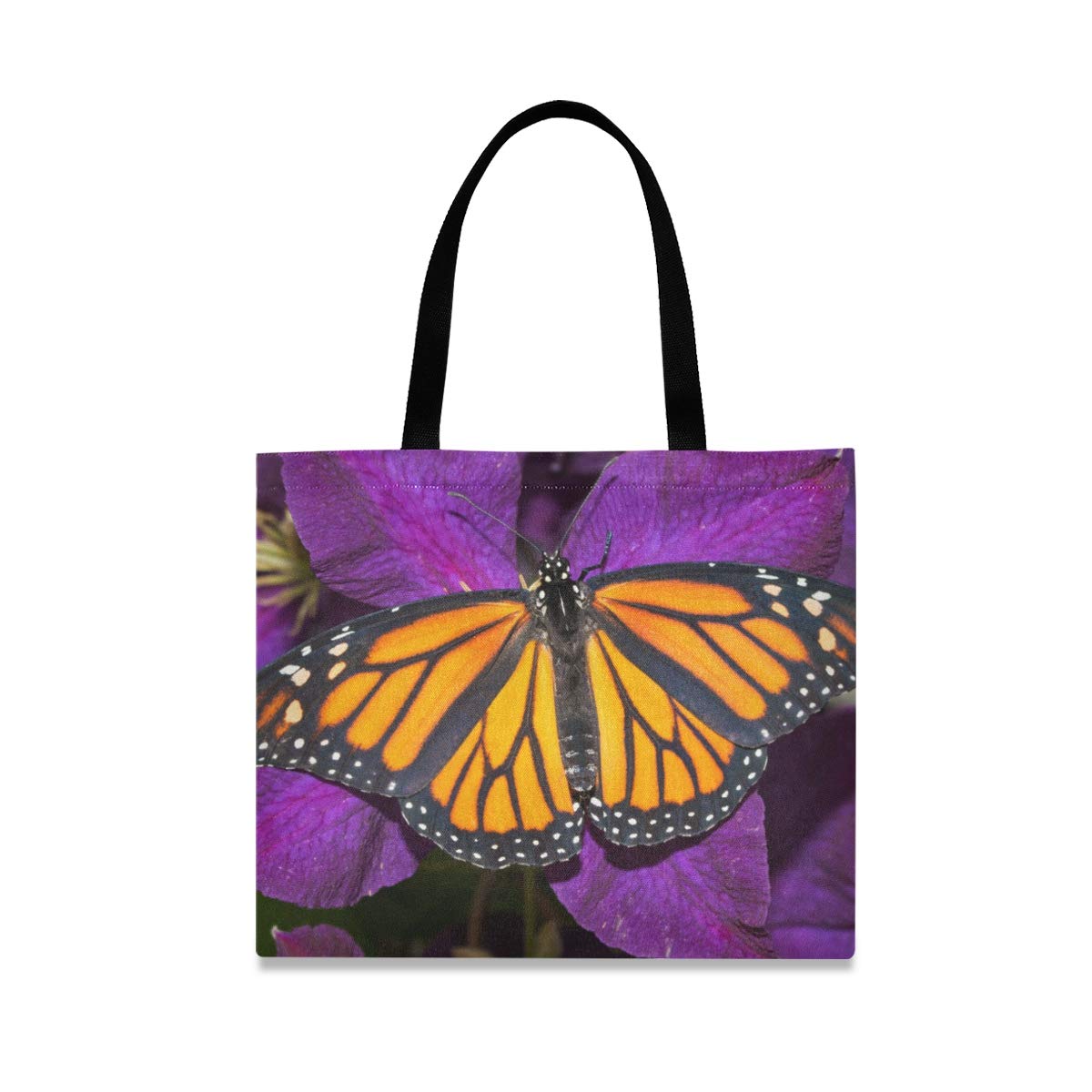 Monarch Butterfly Floral Canvas Tote Bag for Women - Large Reusable Grocery Shopping Bag with Interior Pocket - Perfect for Gym, Beach, Travel & Outdoor Activities