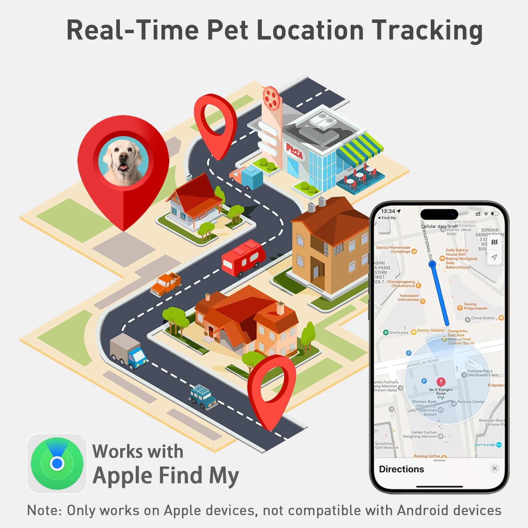 Smart GPS Dog Tracker with Collar Holder - Waterproof Pet Location Device & Finder for Dogs, Cats & Pets | Works with Find My (iOS) | Perfect for Hiking, Travel & Outdoor Adventures