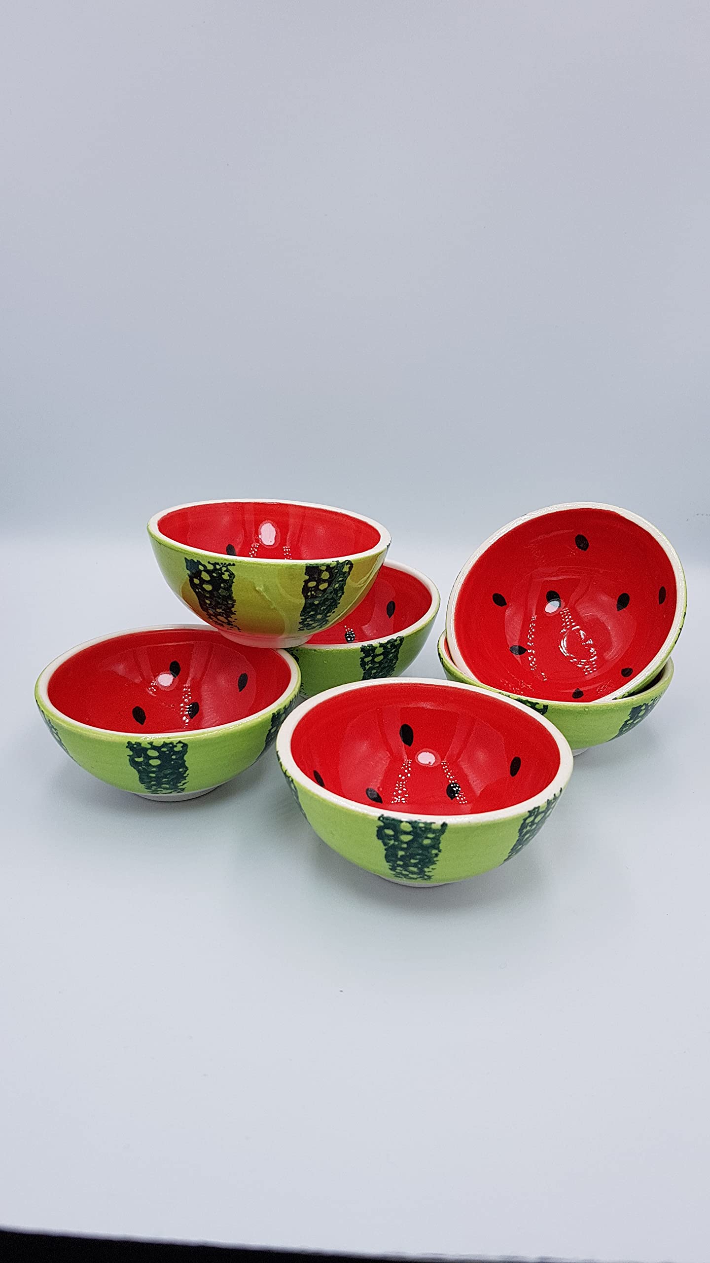 Kaira Handpainted Ceramic Mini Finger Bowls - Set of 6 Cute Fruit Design Snack Cups for Ice Cream, Condiments, Rice, Desserts, Soy Sauce, Salsa & Cereal - Perfect for Parties, Dining, Food Prep & Small Bite Serving (Red)