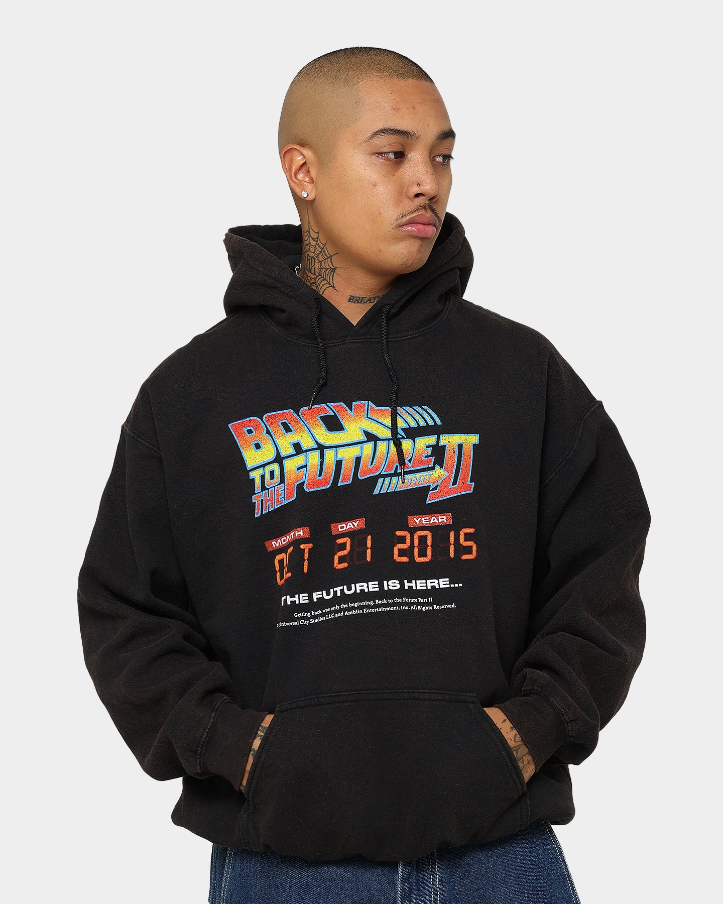 Vintage Back To The Future 2 Hoodie - Washed Black Retro Movie Sweatshirt - American Thrift Style - Perfect for Cosplay, Movie Nights & 80s Nostalgia Fans
