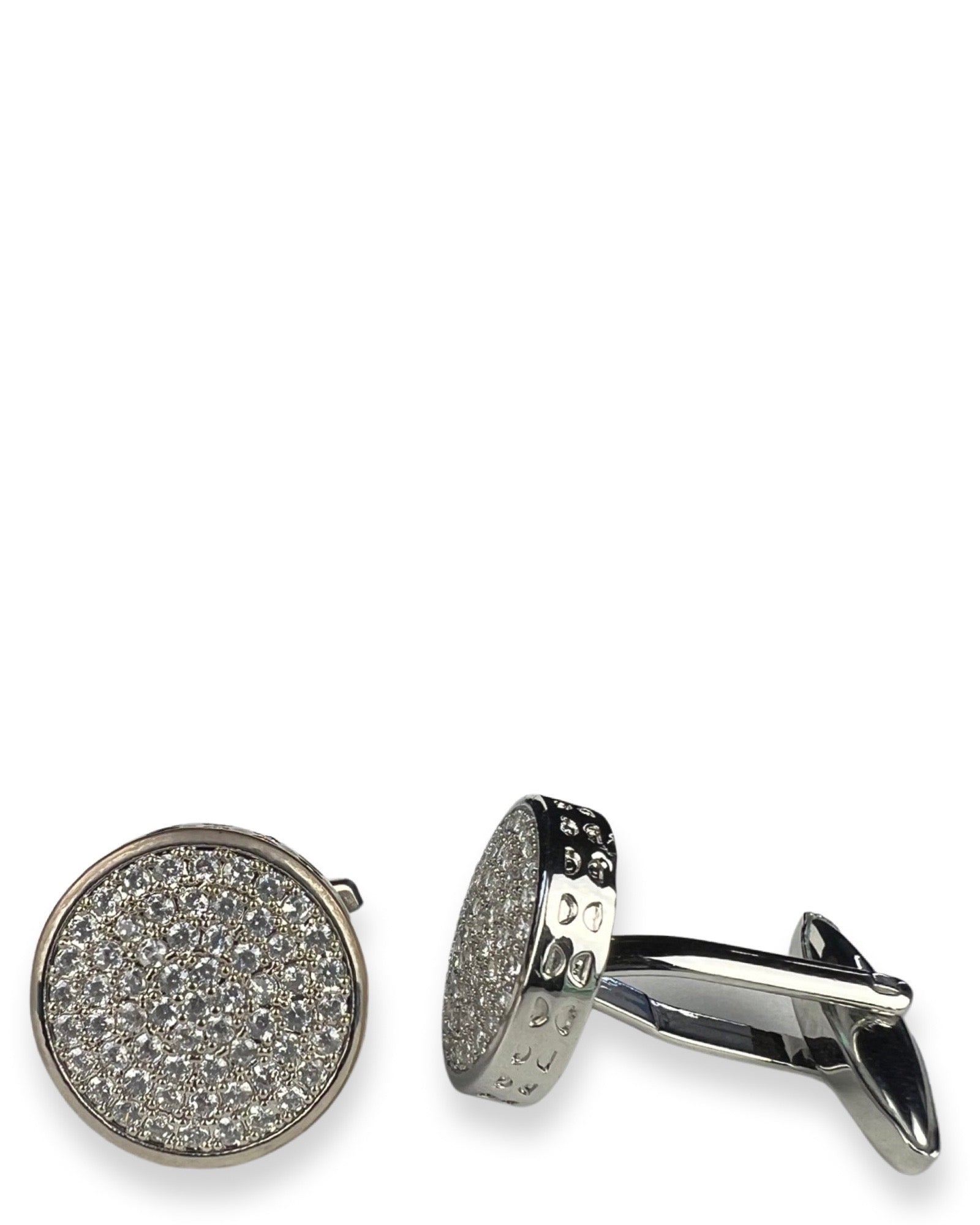DÉCLIC Diamond Round Pave Cufflinks in Silver - Elegant Dress Accessories for Weddings, Prom & Formal Events