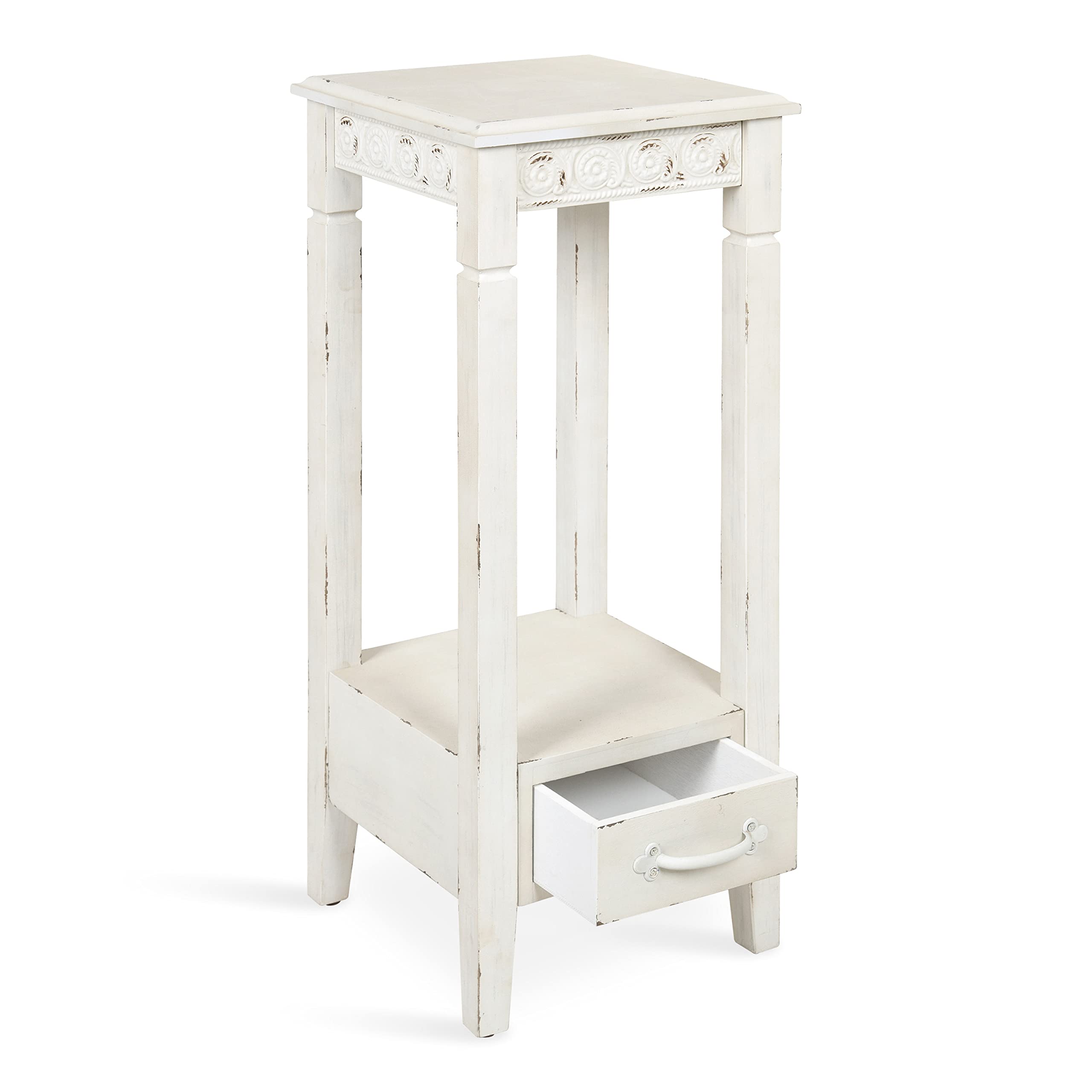 Kate & Laurel Idabelle Modern Farmhouse Wood Accent Table - Decorative Metal Skirt Plant Stand in Soft White | Perfect for Living Room Decor, Bedroom Side Table or Indoor Plant Display