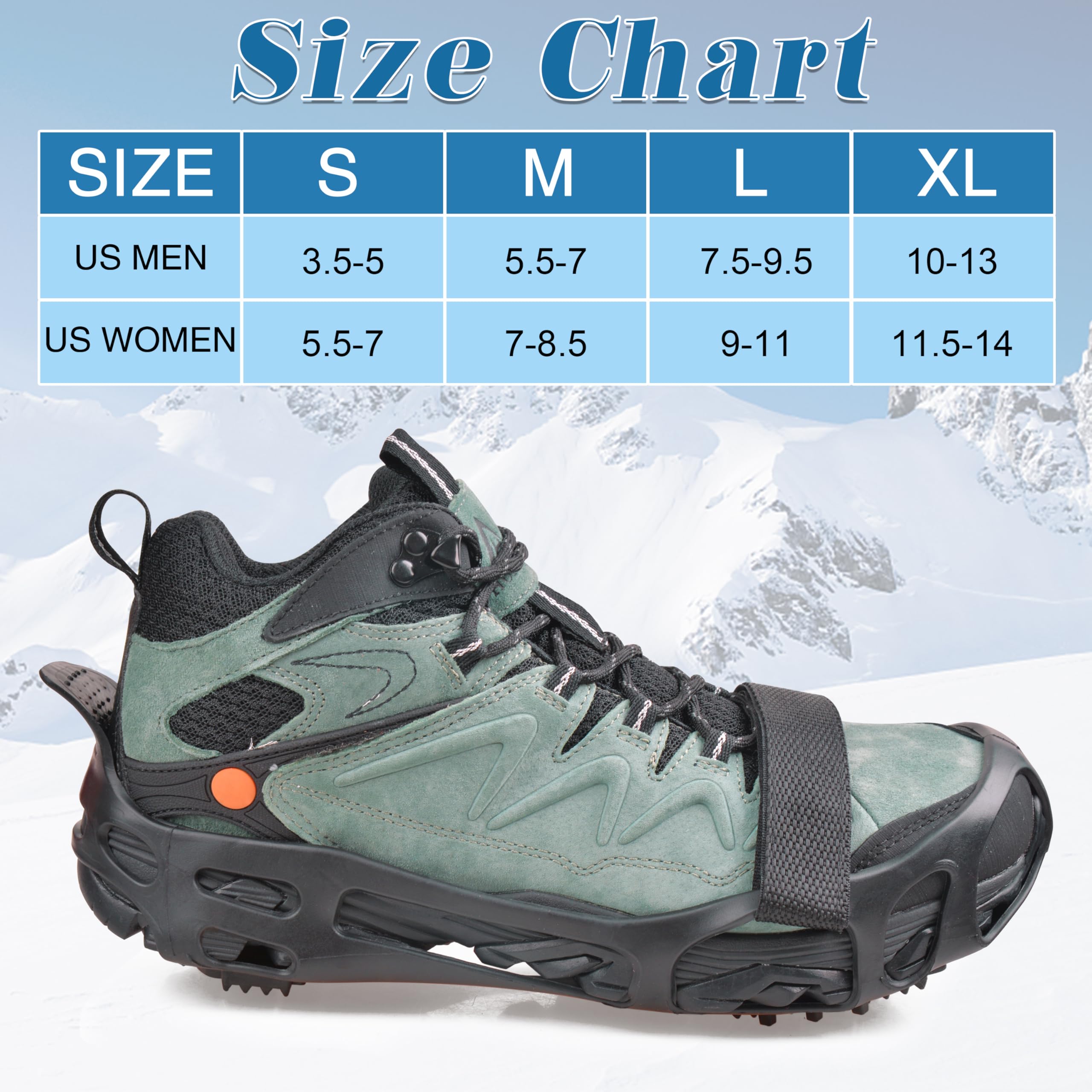 Non-Slip Ice Cleats for Snow & Ice - Stretchable Rubber Traction Crampons for Walking, Hiking & Winter Safety | Perfect for Snowy Trails, Icy Sidewalks & Outdoor Adventures
