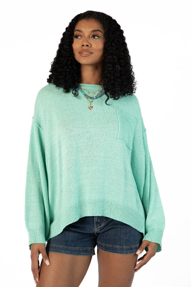 Tell Me Everything Aqua Oversized Pocketed Lightweight Sweater for Women | Cozy Pullover with Pockets | Perfect for Fall & Winter Layering, Casual Outfits and Lounge Wear