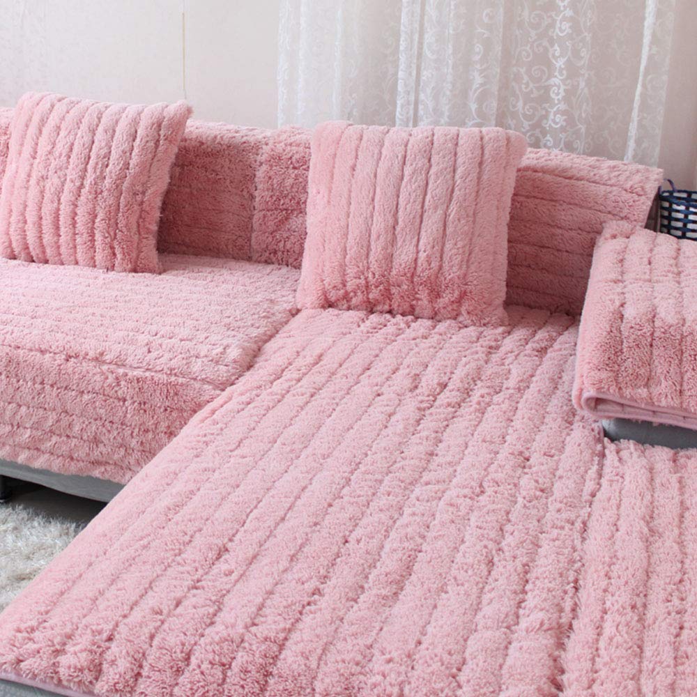 Luxury Faux Fur Sofa Cover - Shaggy Modern Sofa Throw Slipcover, Pink Winter Furniture Protector for Couches & Sectionals | Home Decor, Living Room Cozy Upgrade, Pet-Friendly Sofa Cover