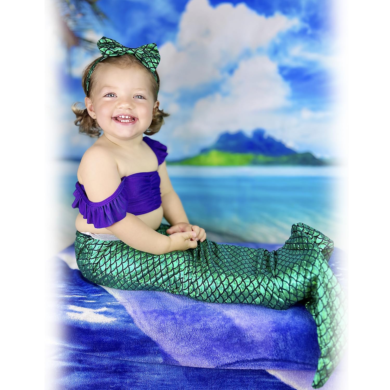 Cute Baby Girl Mermaid Swimsuit Set - UV Protection Bikini & Headband for Beach, Pool & Summer Water Play