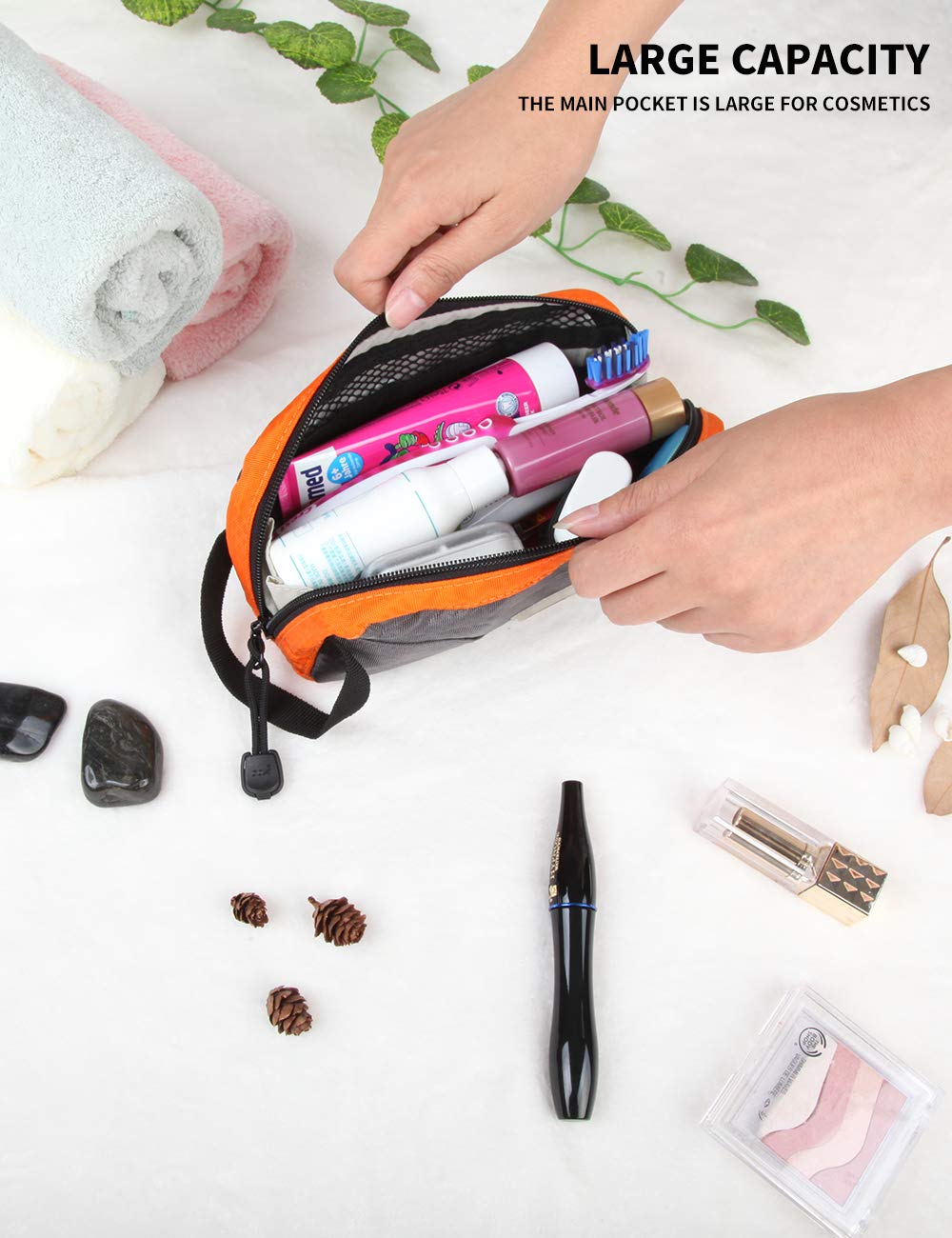GOX Travel Toiletry Bag for Men - Waterproof Dopp Kit & Multifunctional Packing Organizer Pouch (Orange/Grey) - Perfect for Business Trips, Gym, Camping & Travel Accessories