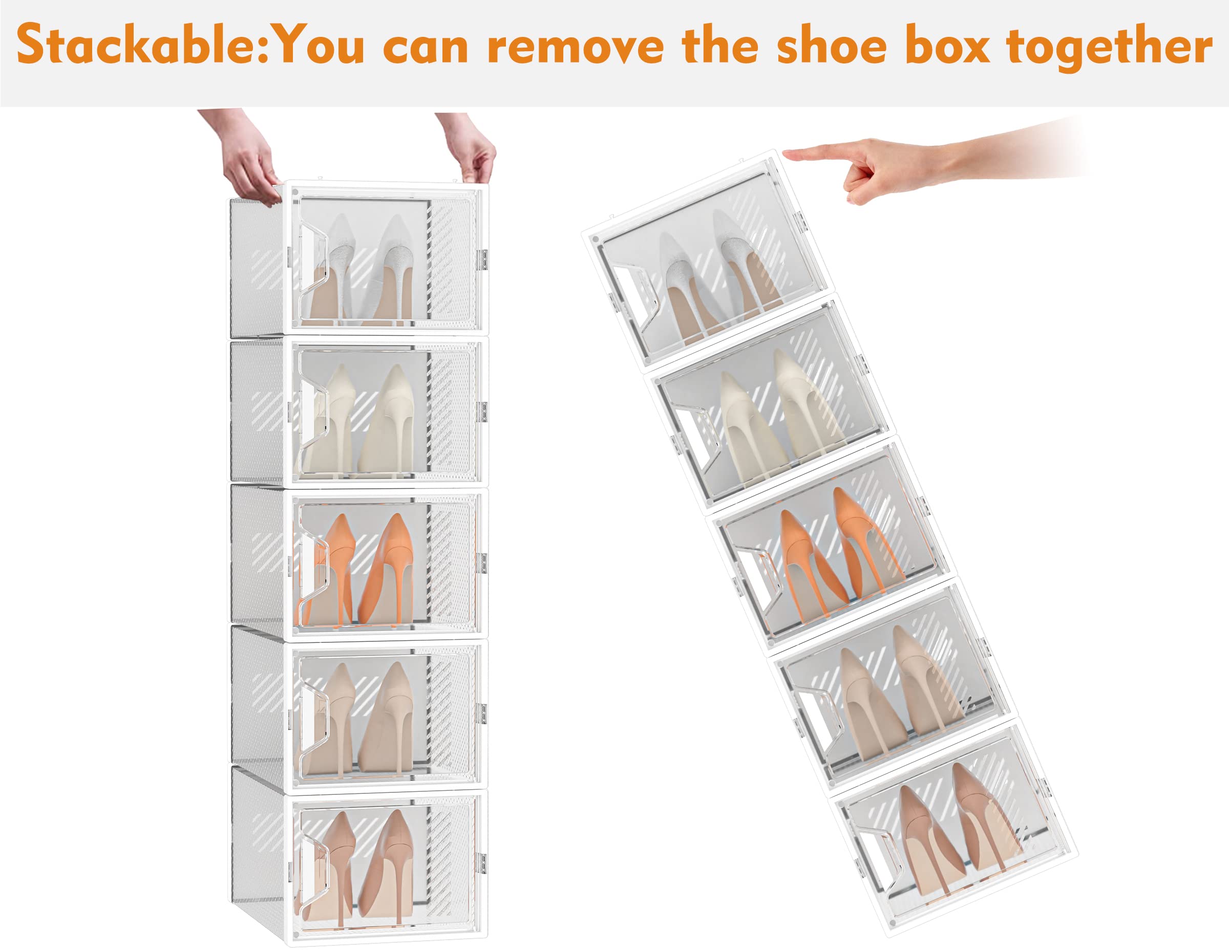 12 Pack X-Large Clear Plastic Stackable Shoe Storage Boxes for Closet - Fits Size 13 Shoes | Perfect for Organizing Sneakers, Boots & Heels in Bedroom or Entryway