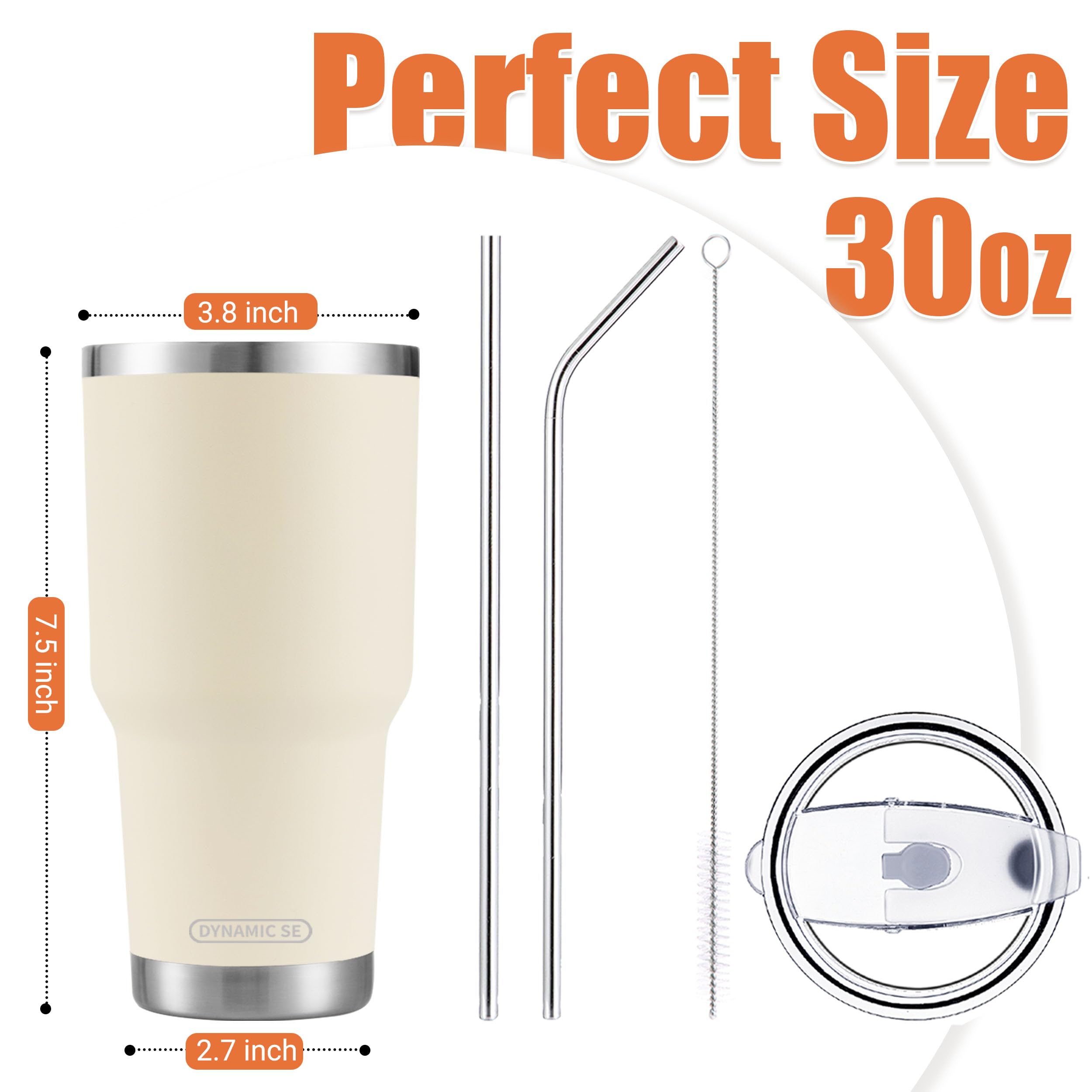 30oz Cream Stainless Steel Insulated Tumbler with Straw & Cleaning Brush - Double Wall Vacuum Travel Mug for Hot/Cold Drinks - Perfect for Coffee, Tea, Gym, Office & Outdoor Activities